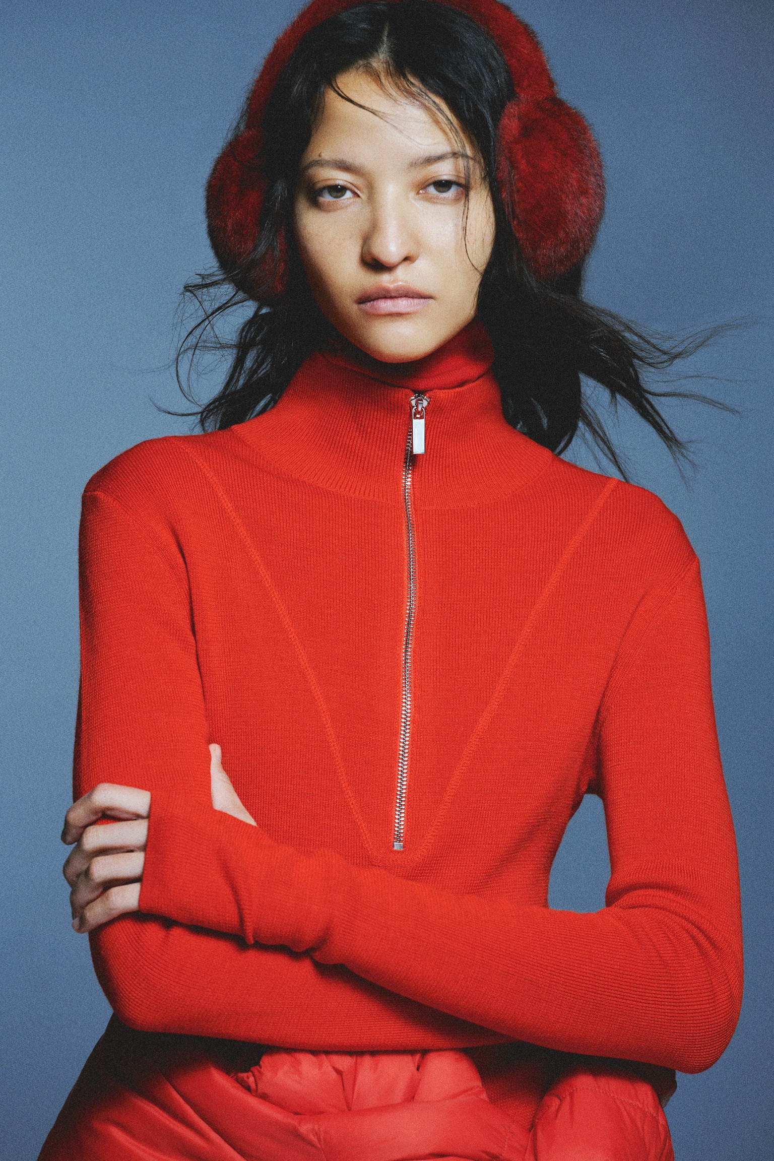 Ziptop-jurk van merinoswol - Rood - 3