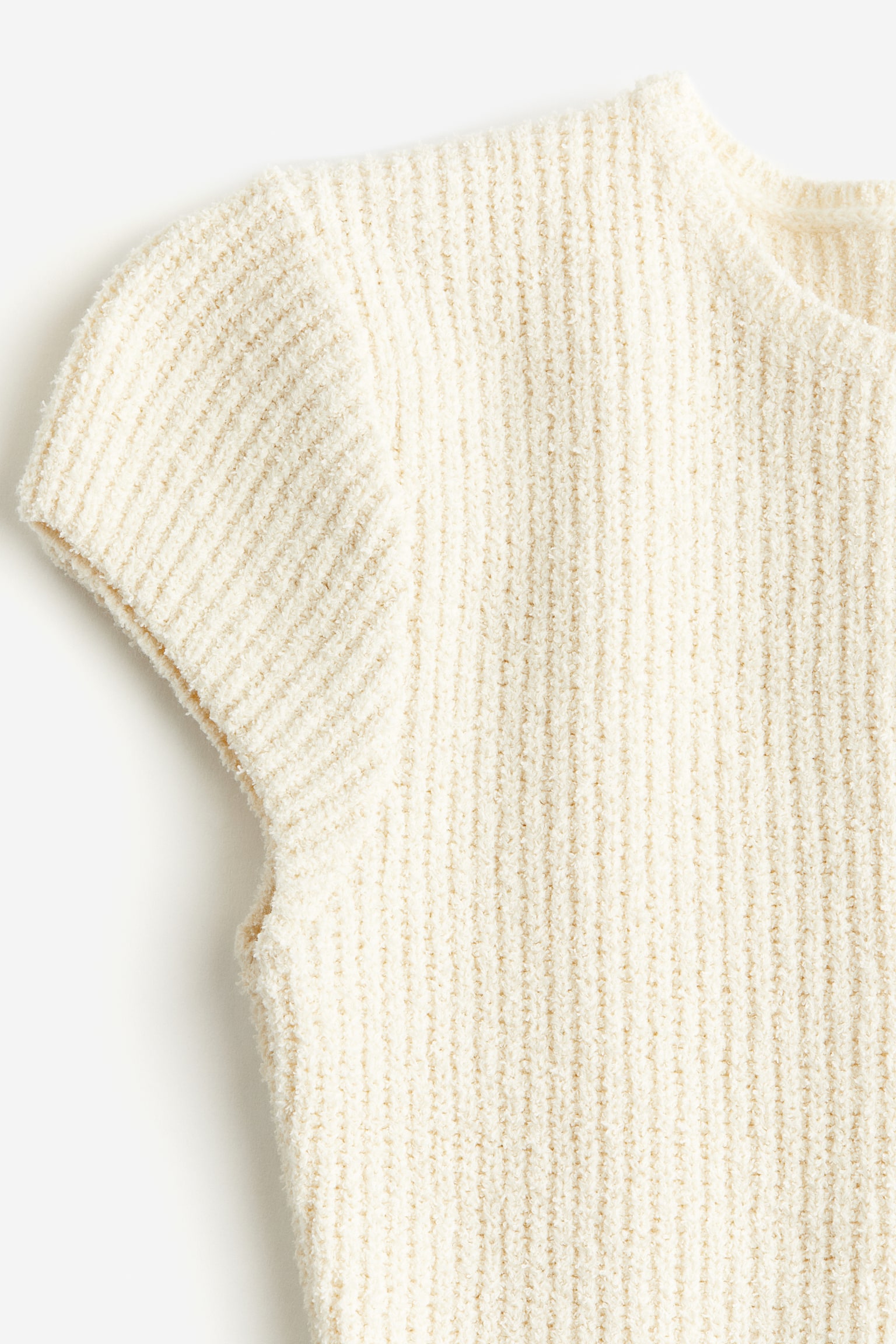 Cap-sleeved rib-knit top - Cream - 3