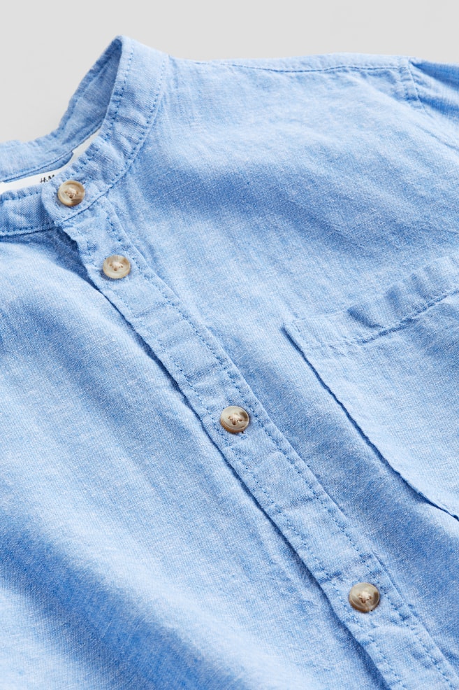 Linen-blend grandad shirt - Light blue marl/White - 2