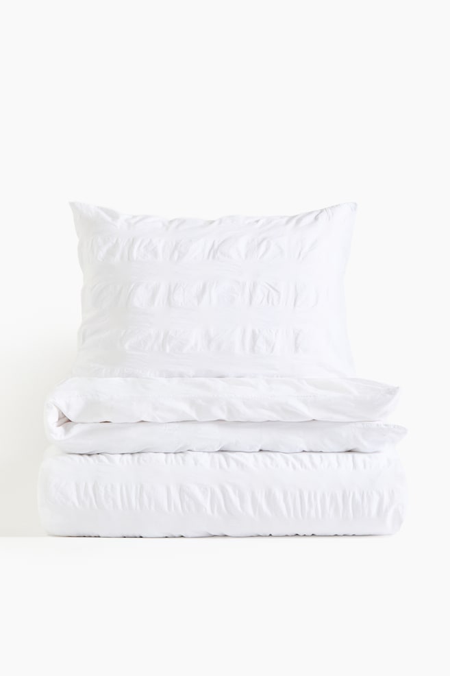 Cotton single duvet cover set - White/Light beige - 1
