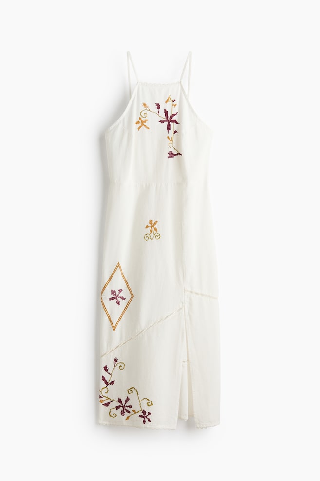 Robe brodée en lin mélangé - Crème/fleurs - 1