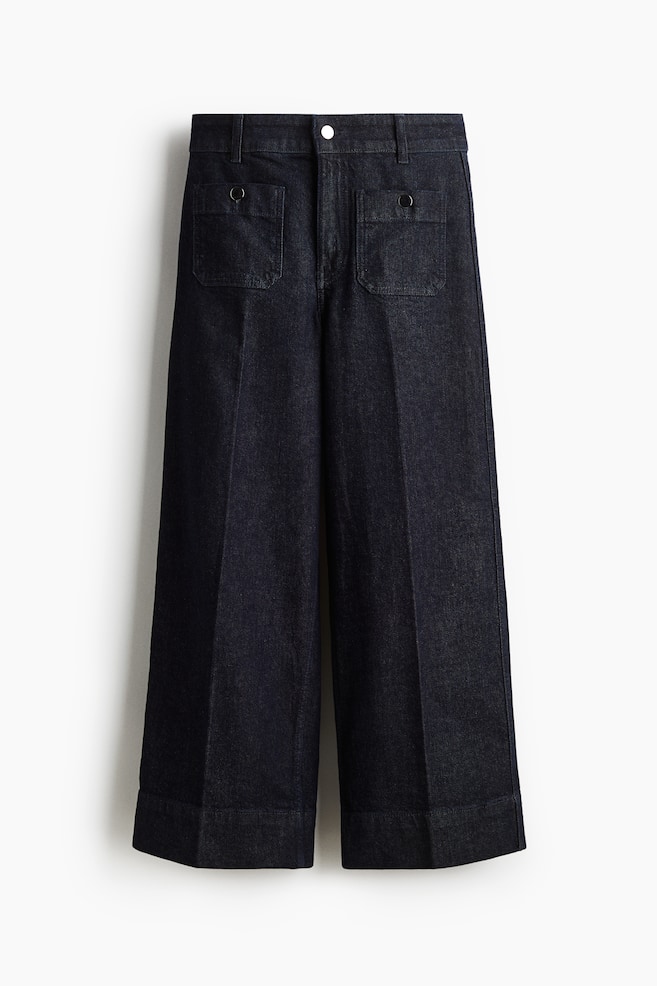 Wide High Ankle Jeans - Dark denim blue/White/Dark denim blue - 1