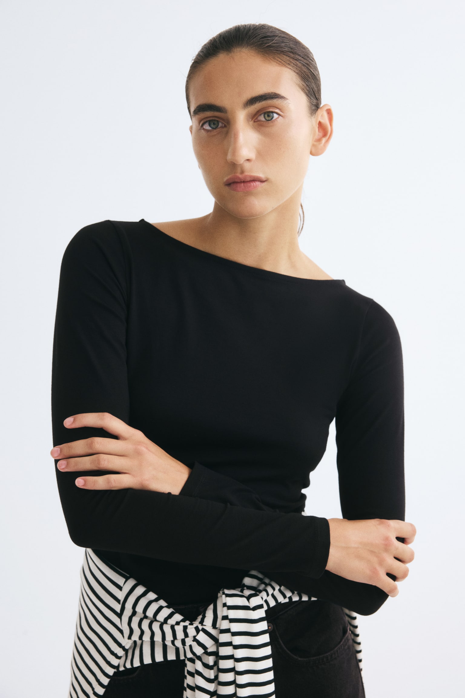 Женский топ H&M Boat-Neck Top, цвет: Чёрный — фото 3