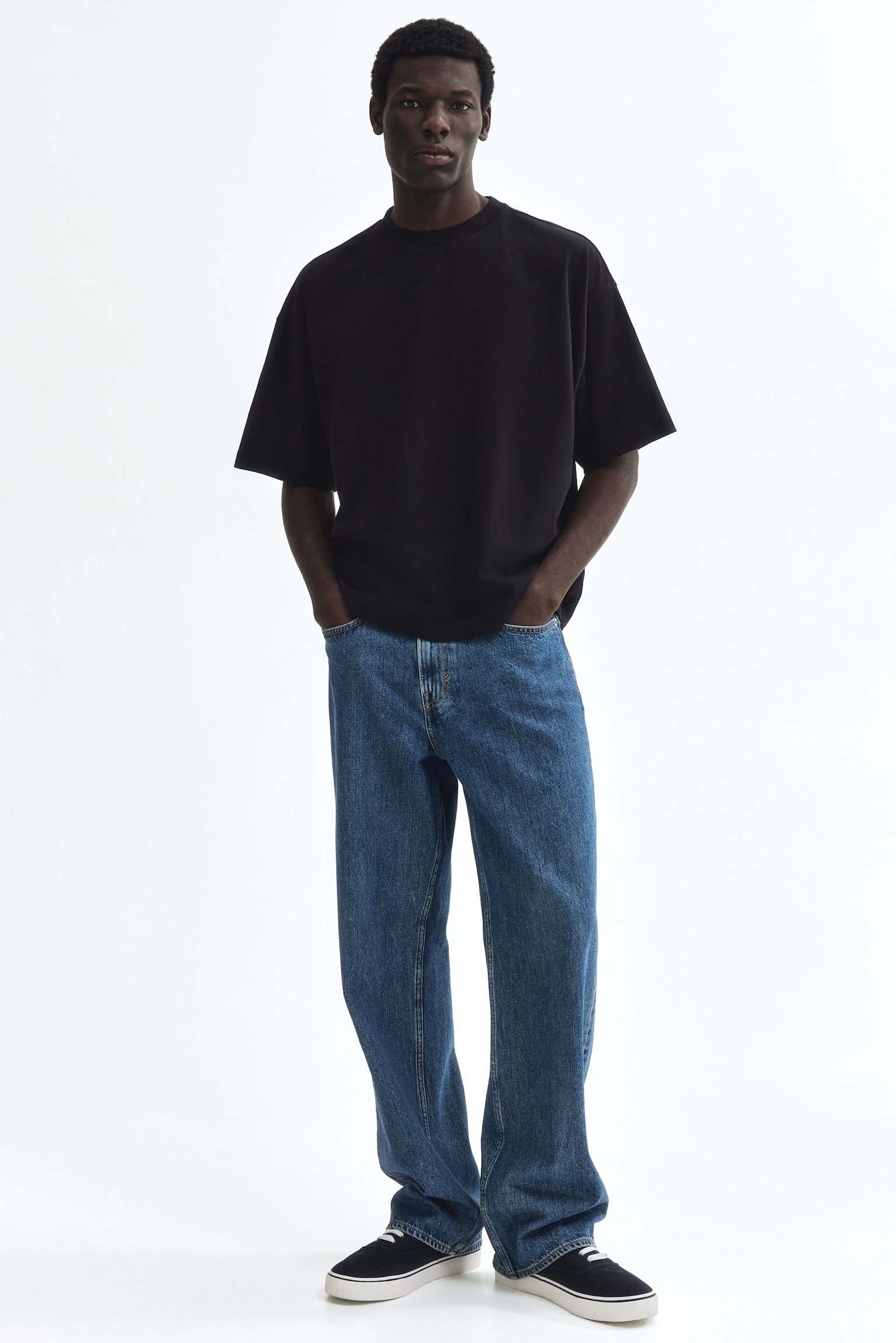 Мужская футболка H&M Oversized Cotton, цвет: Чёрный — фото 4