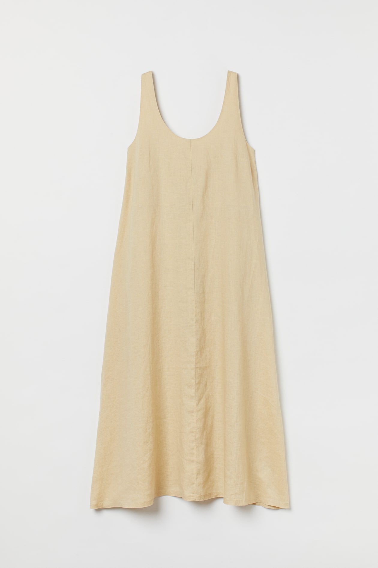 Flared linen dress - Deep neckline - Sleeveless - Light yellow - Ladies ...