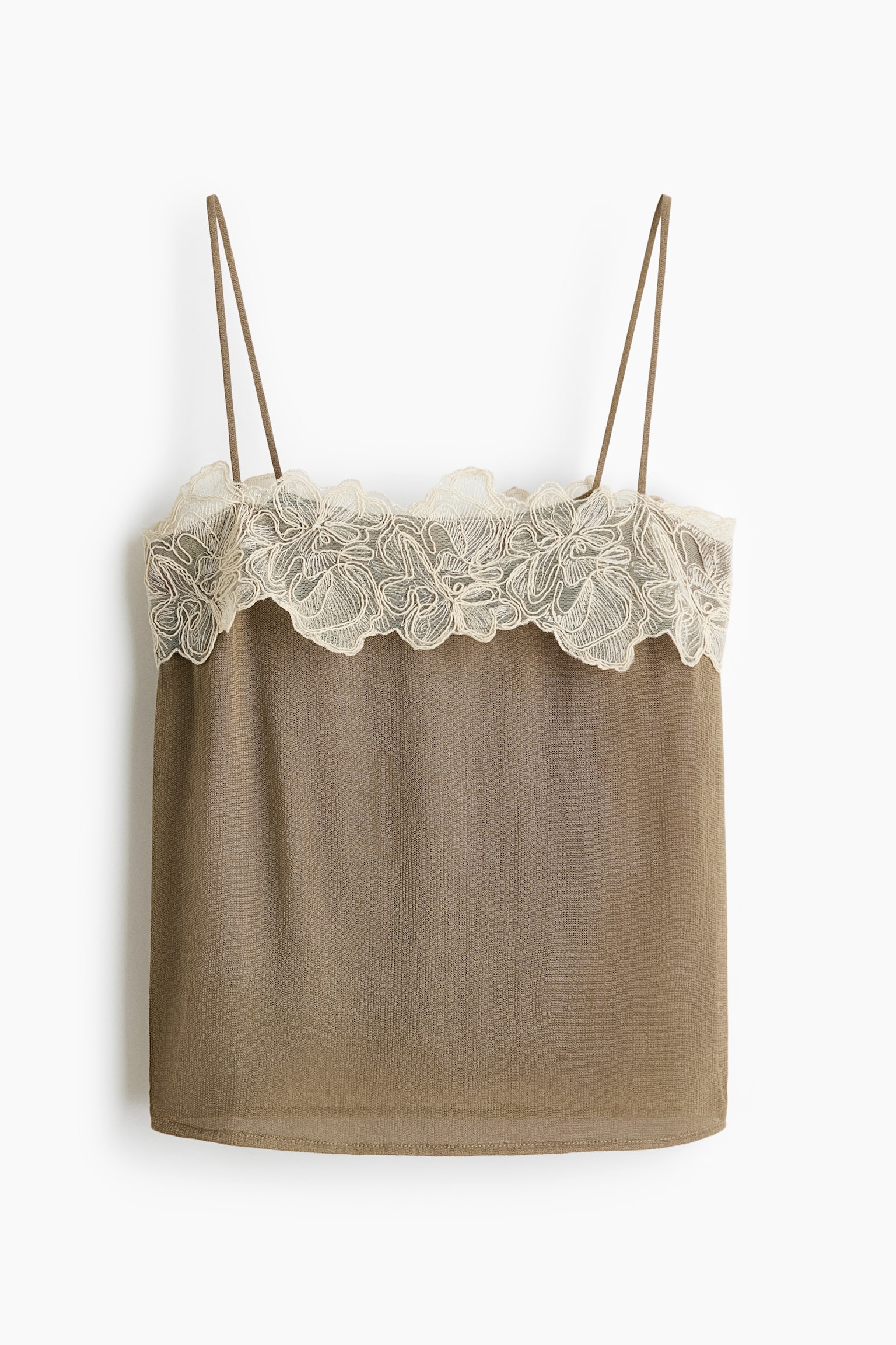 Straptop met applicatie - Kakigroen/Lichtbeige - 1
