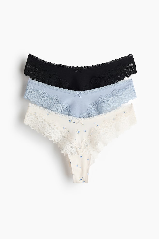 Pack de 3 cuecas Brazilian em algodão e renda - Branco/Azul claro/Preto/Azul pó/Creme/Preto - 1
