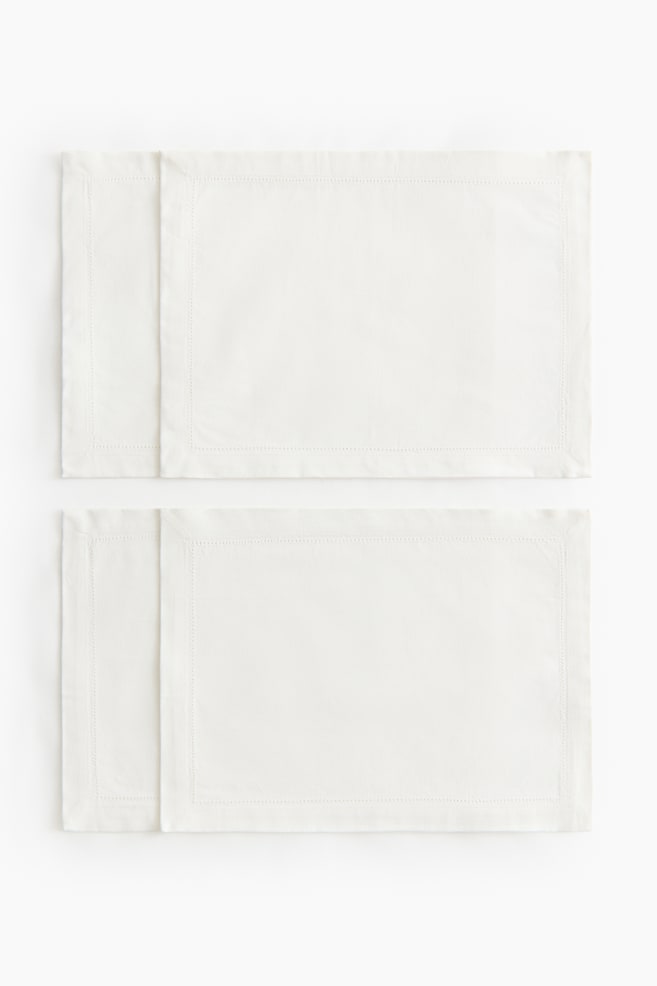 4-pack cotton place mats - Blanco/Amarillo empolvado/Azul empolvado/Beige claro - 1