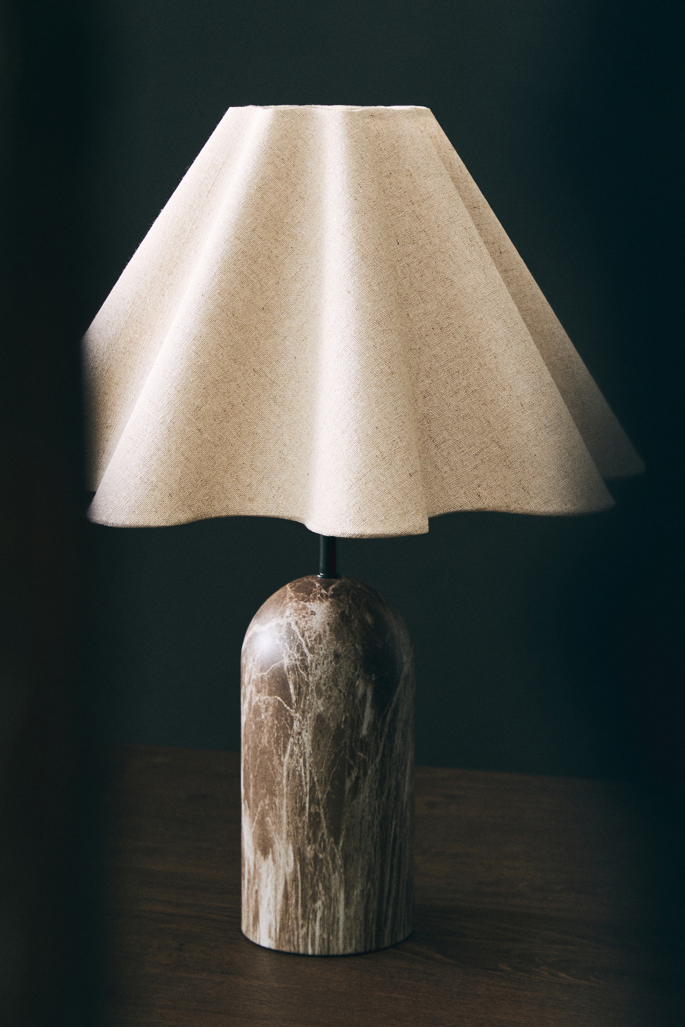 Linen-blend table lamp - Brown/Marbled/White/Marbled