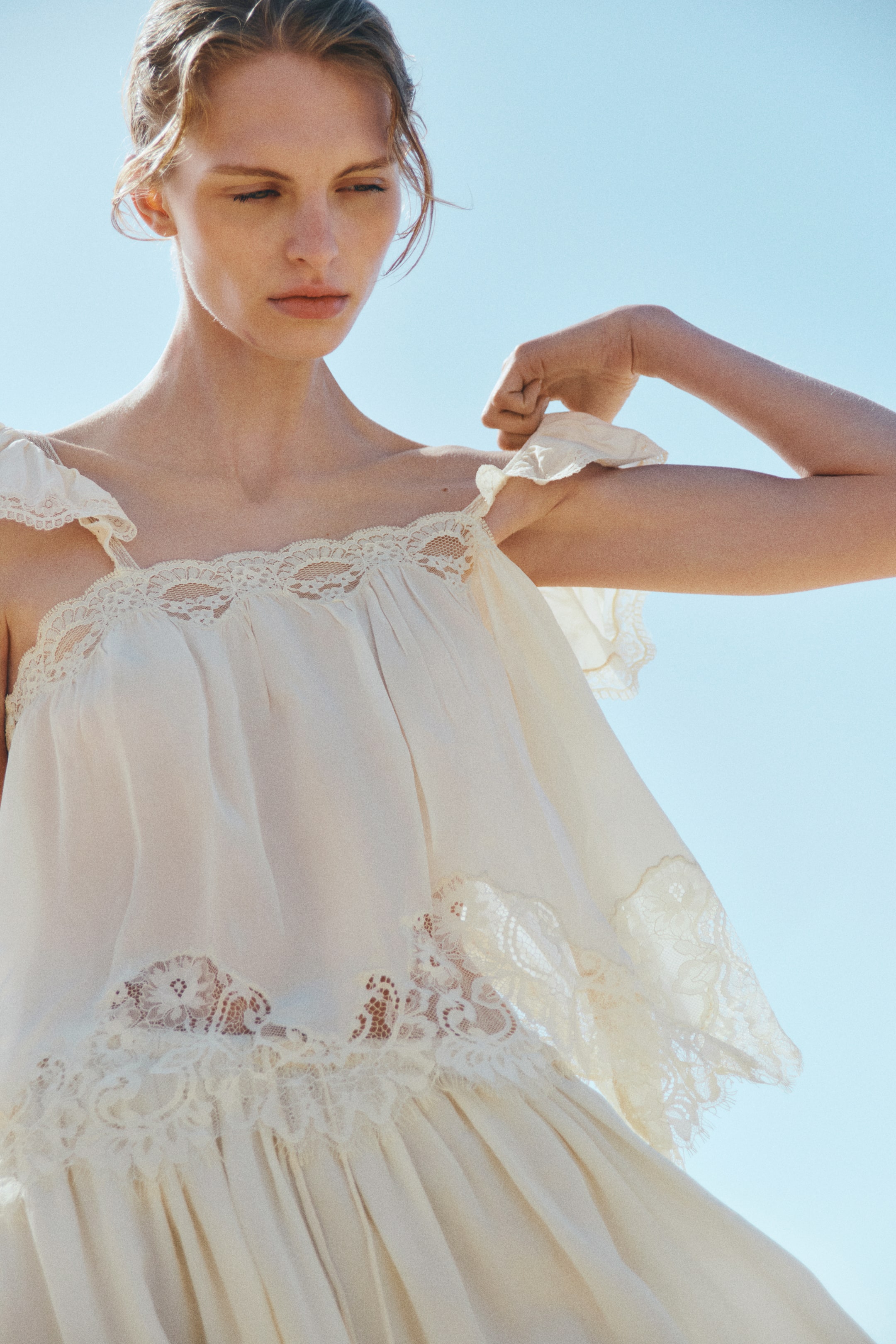 Lace-Trimmed Viscose Top