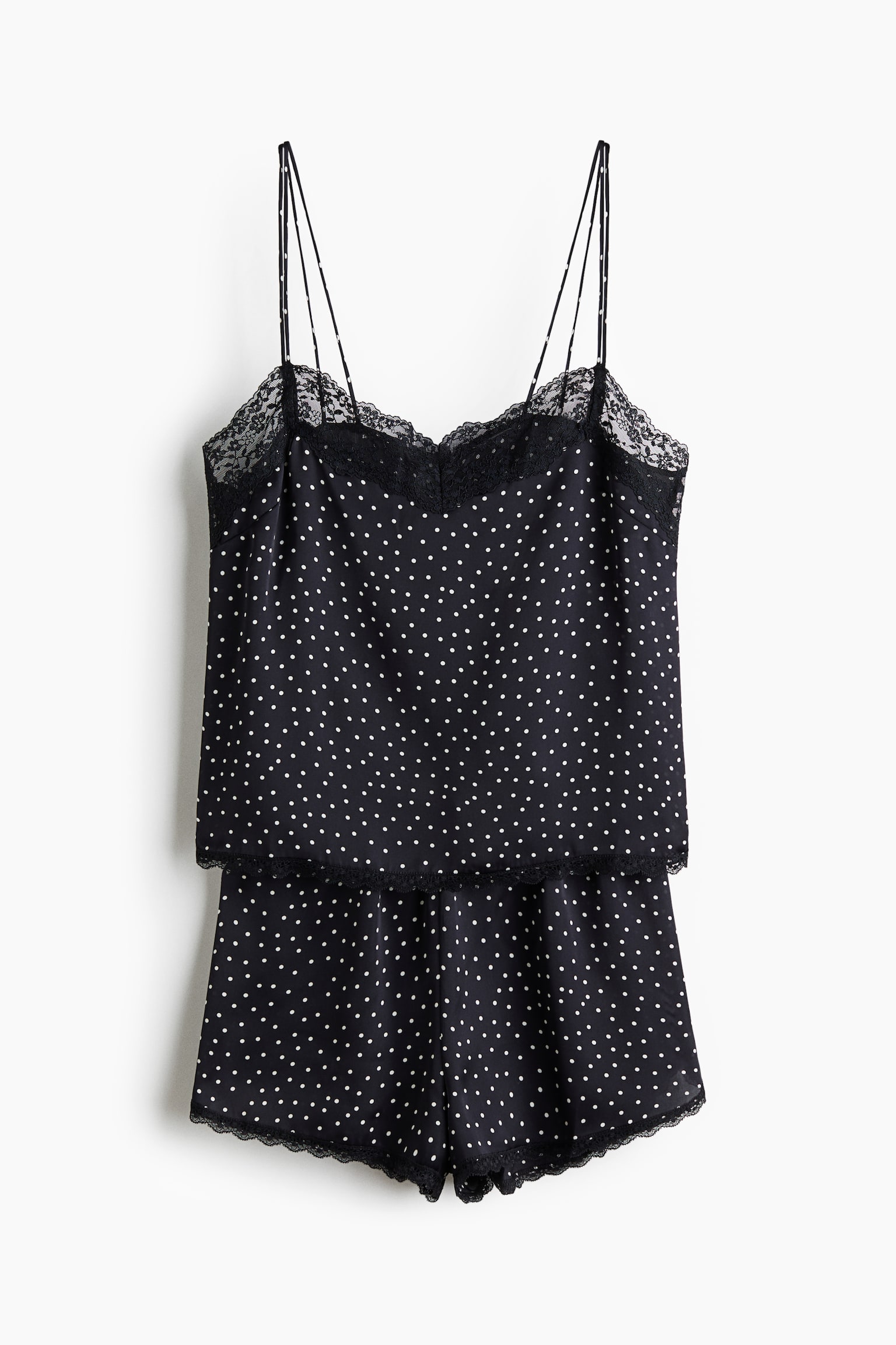 Lace-trimmed satin pyjamas - Black/Polka dot/Cream/Polka dot/Light blue/White/Light yellow - 1