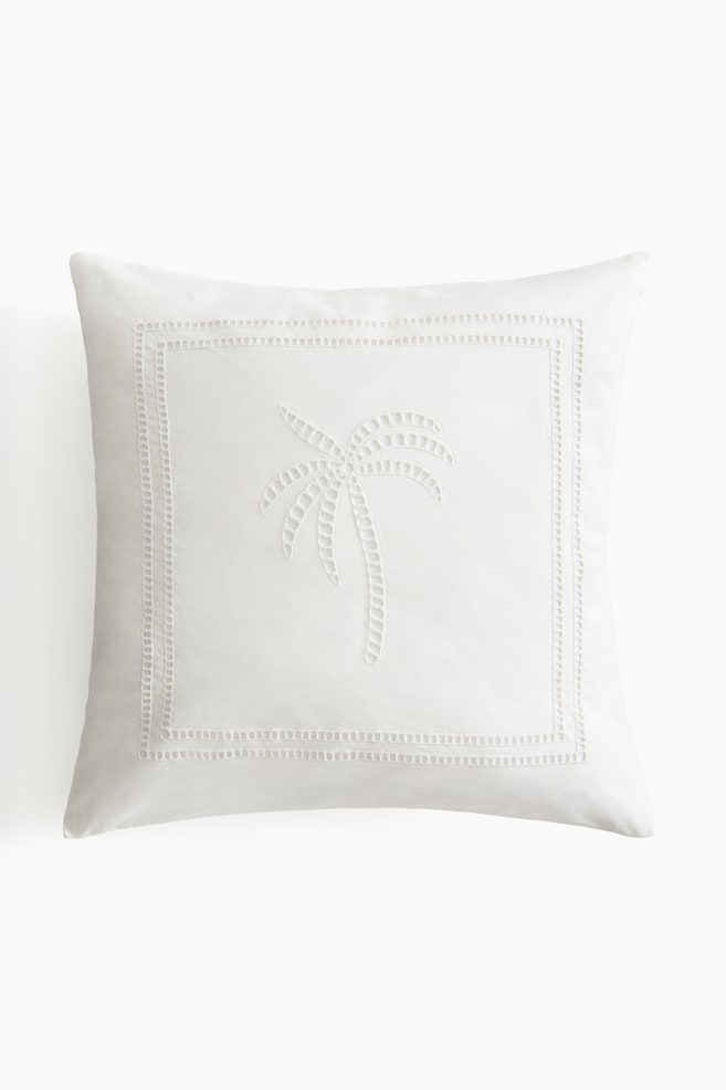 Kussenhoes met broderie anglaise - Wit - 1