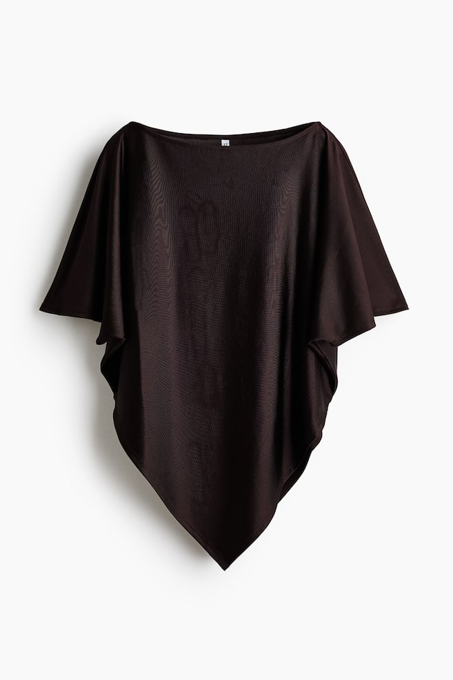 Batwing-Sleeved Fine-Knit Top - Dark brown/Cream - 1