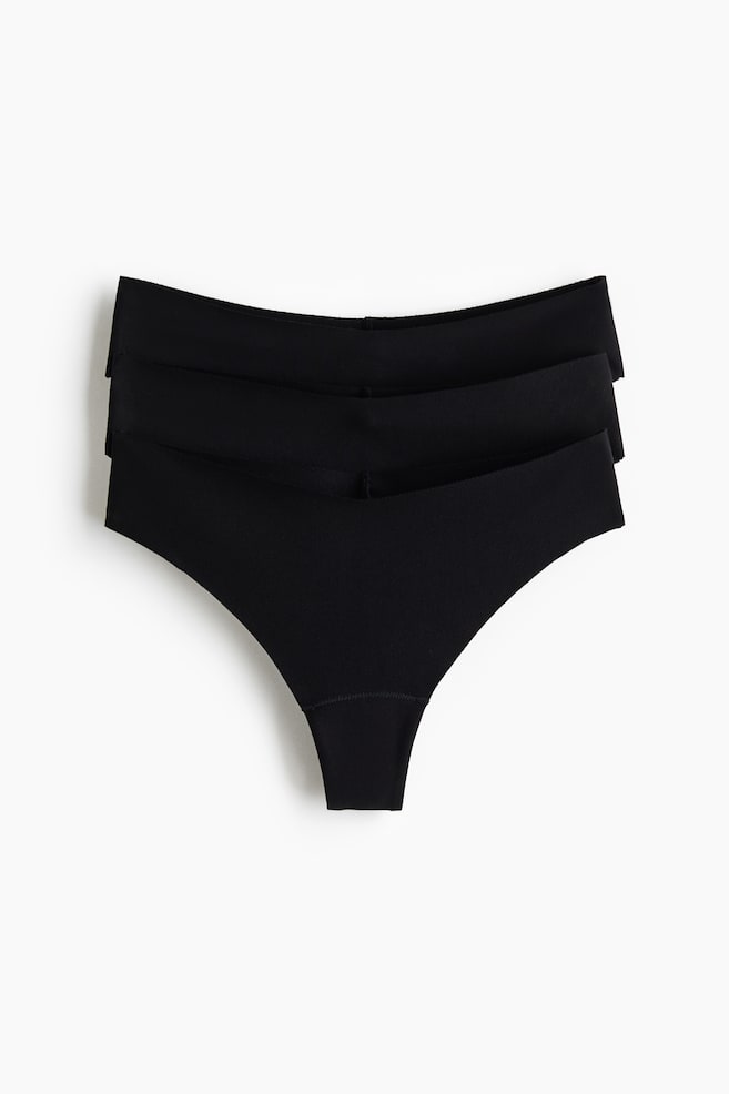 3-Pack Invisible Cotton Brazilian Briefs - Black/Pink/cream/light beige melange - 1