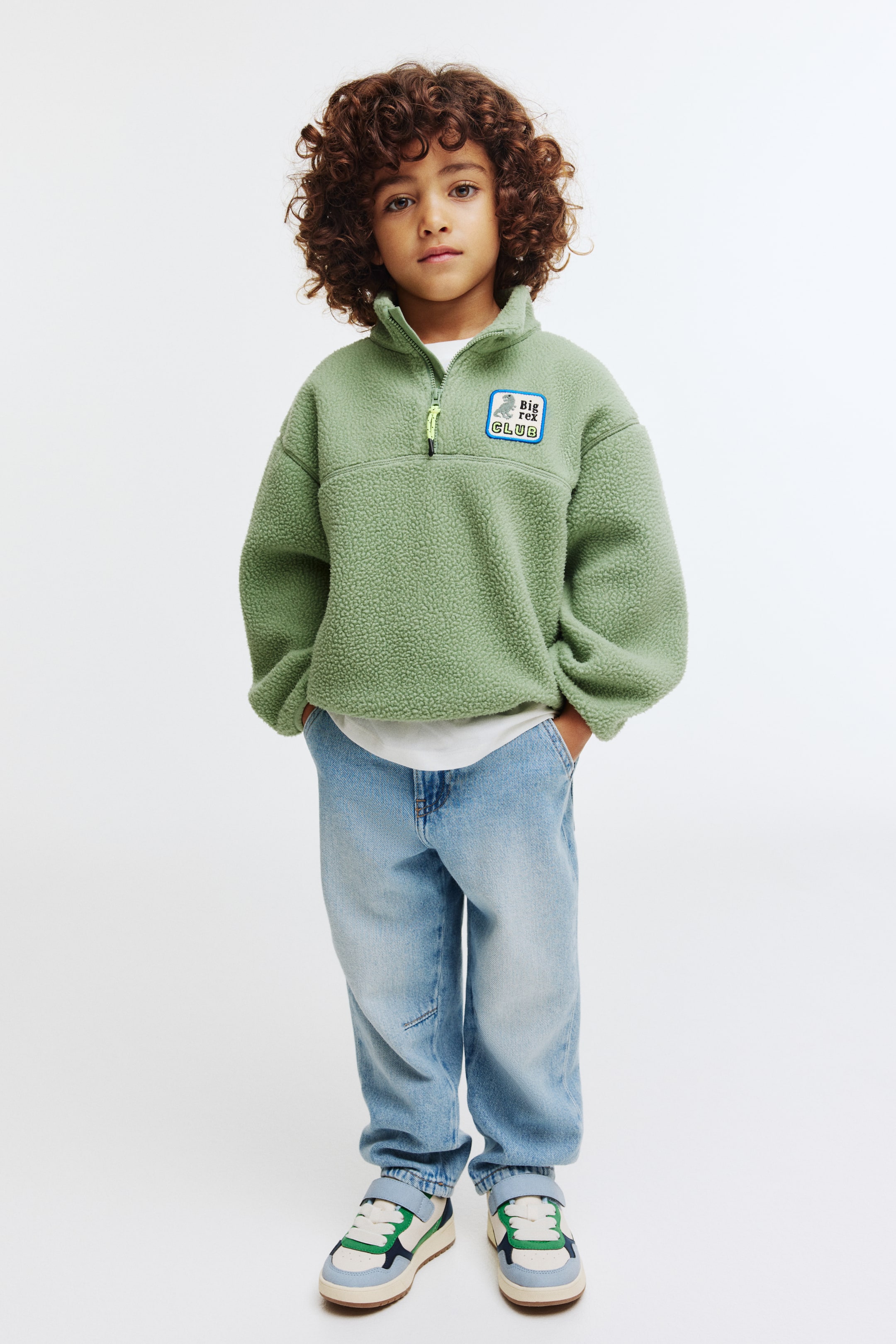 View larger image: Zip-top teddy sweatshirt - Green/Dinosaur - Kids | H&M GB 2