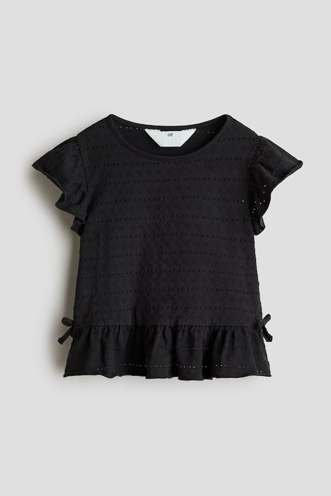 Textured Jersey Top - Black/Peach pink - 1