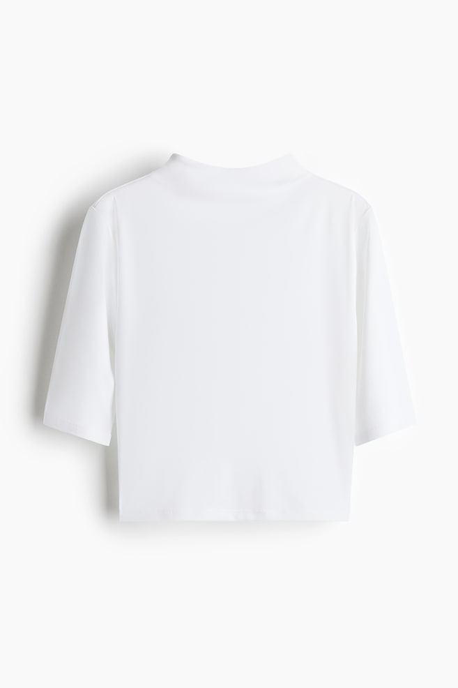 Microfiber Mock Turtleneck Top - White/Black/Light beige - 1