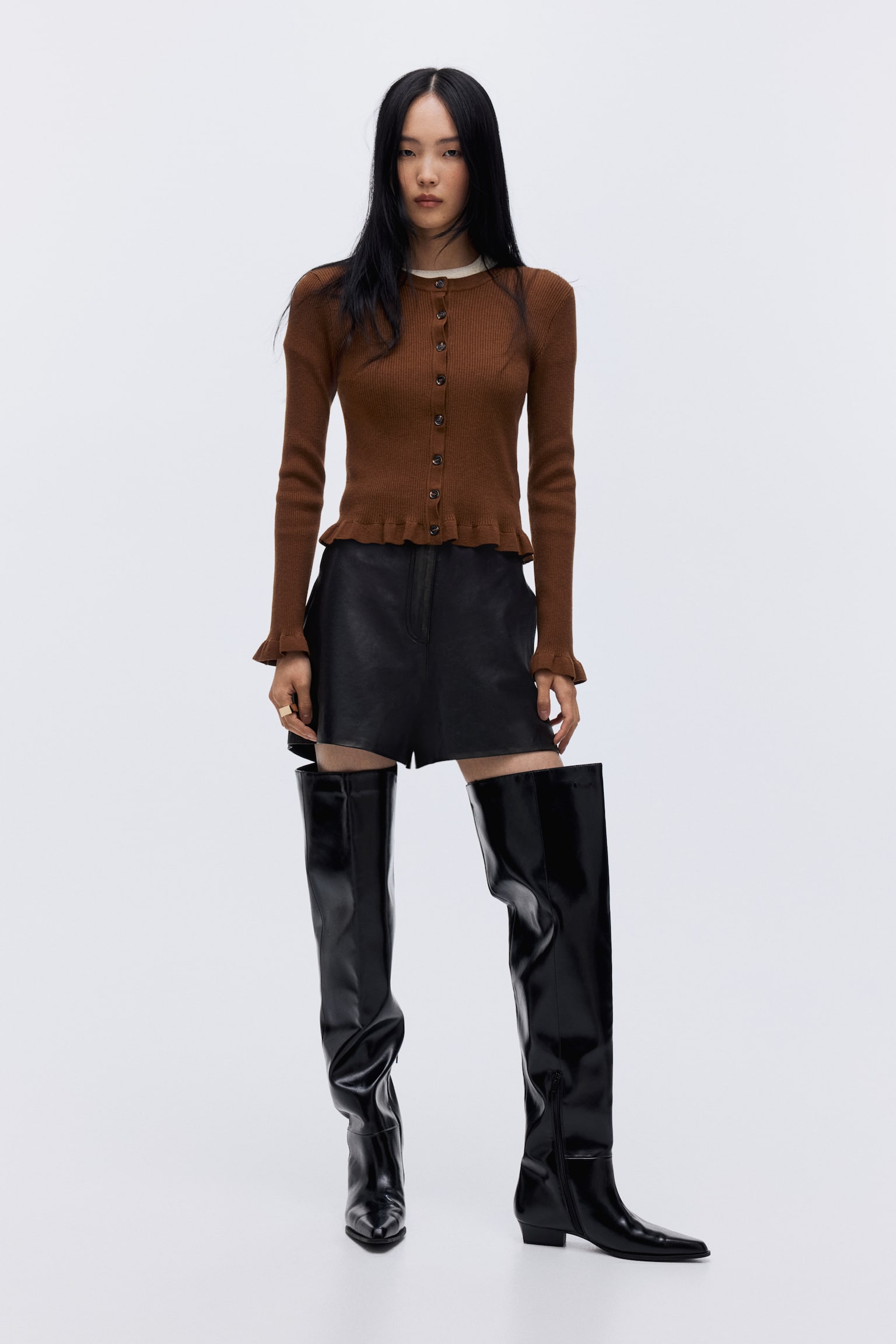 Rib-knit cardigan - Brown/Burgundy/Cream/Black/Grey marl/Dusty pink - 4