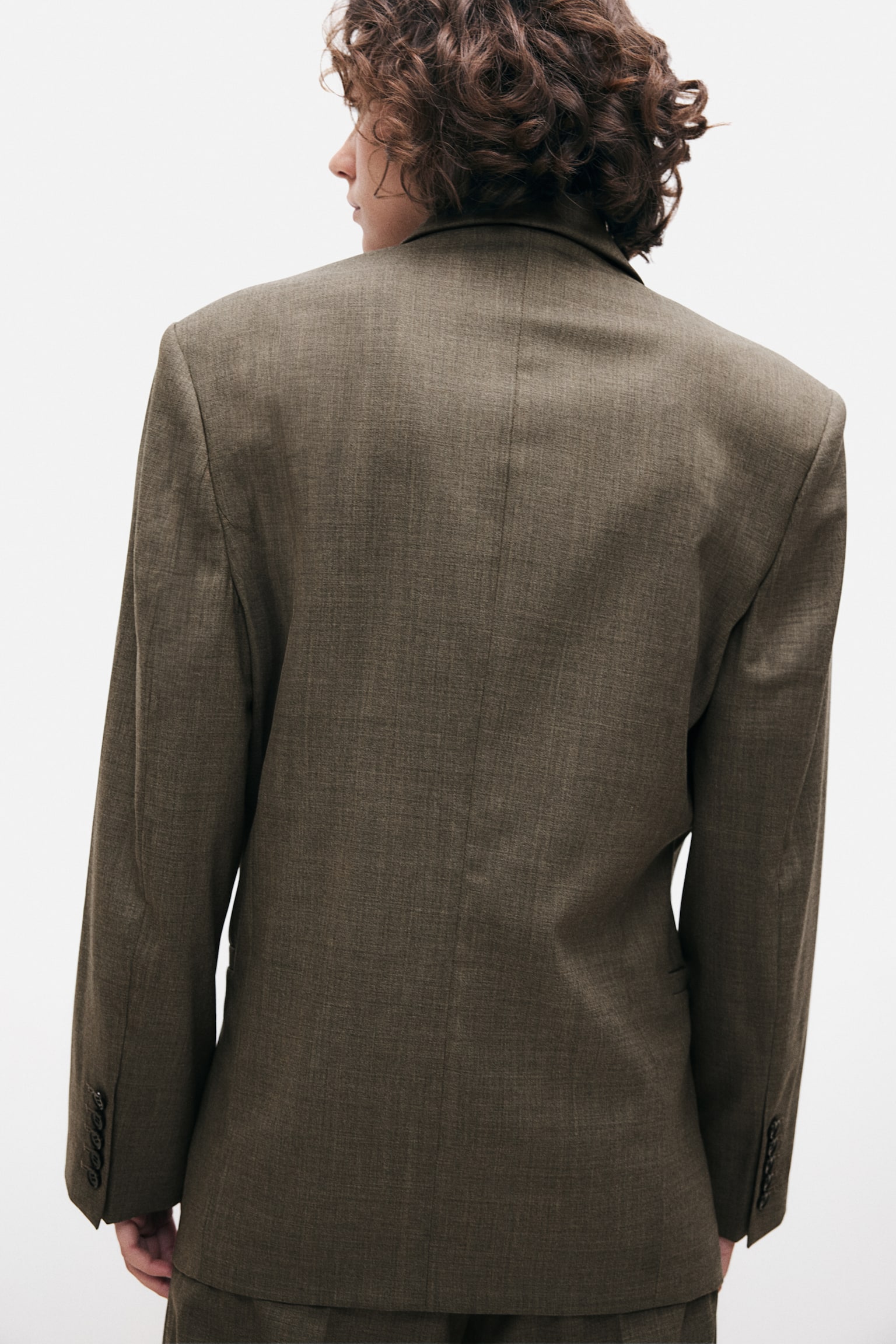 Double-breasted wool blazer - Dark khaki green marl - 5