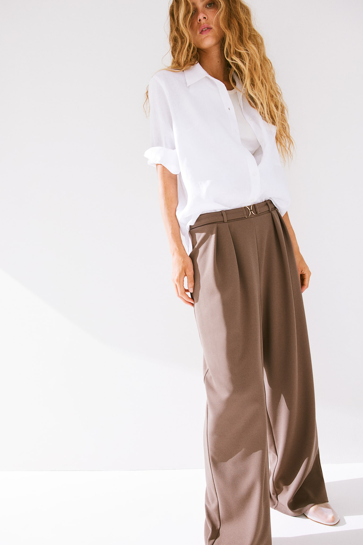 Buckle Detail Tailored Pants - Dark beige/Navy blue/Black/Beige - 7