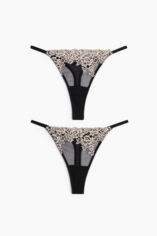 2-Pack Lace Thong Briefs - Black/cream/Light blue/cream/Burgundy/cream/Light pink - 1