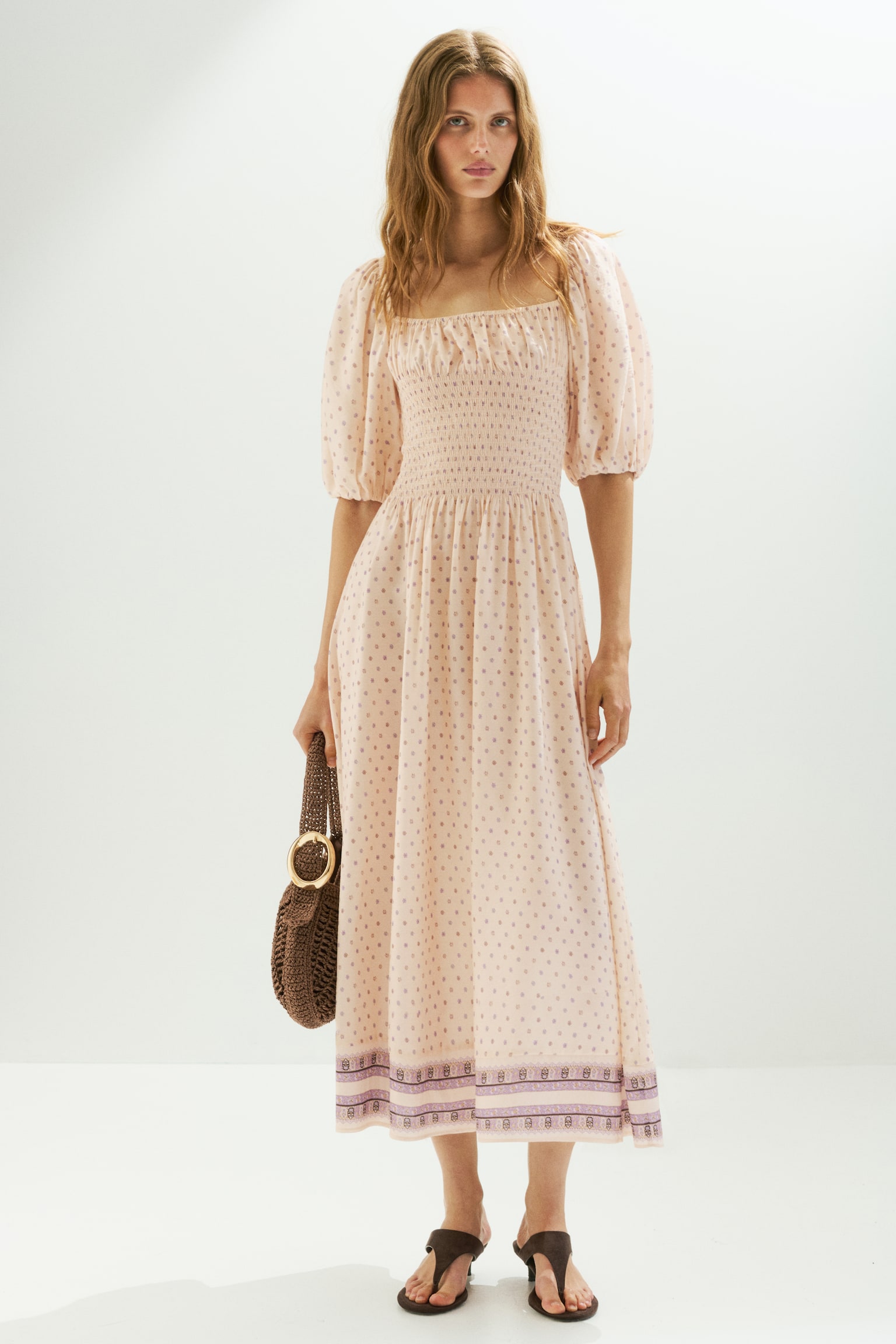 Smocked-waist dress - 3