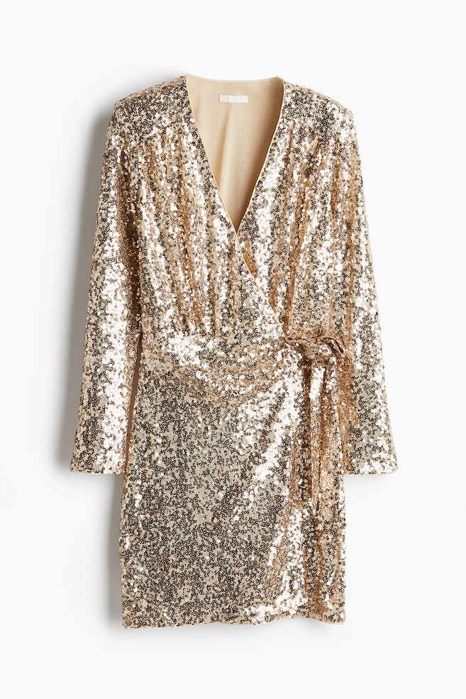 Robe portefeuille à sequins - Doré/Noir/Vert foncé - 1
