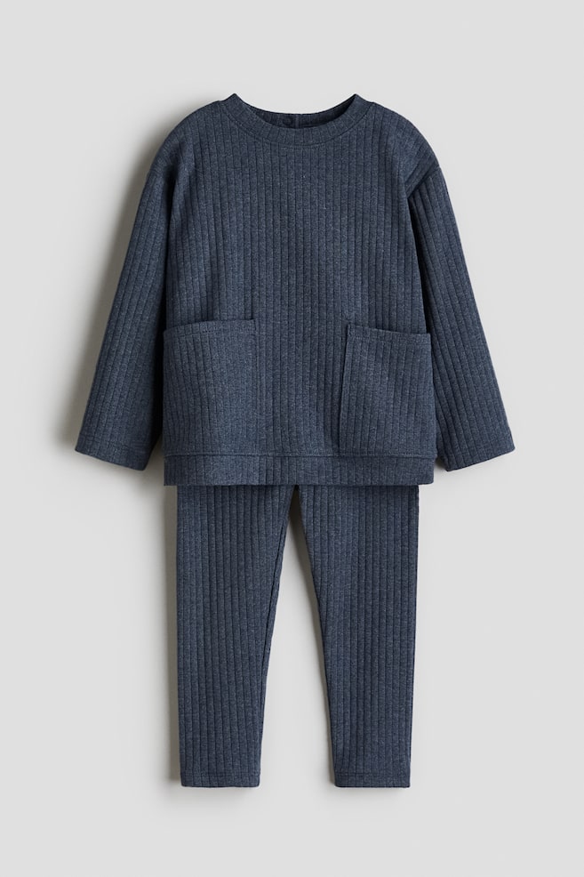 2-Piece Ribbed Cotton Set - Navy blue/Light blue/Taupe/Light beige - 1