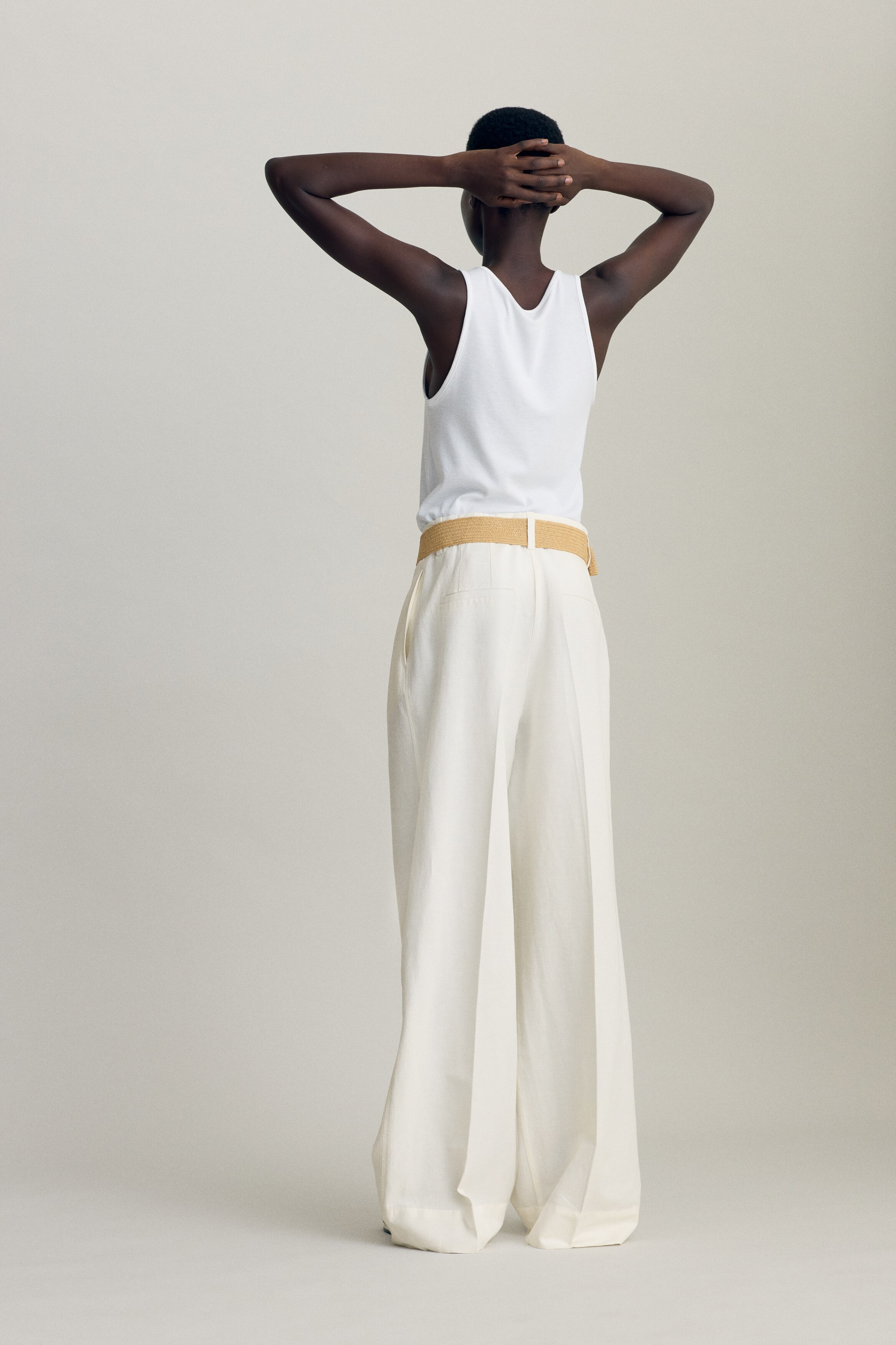 Belted linen-blend trousers