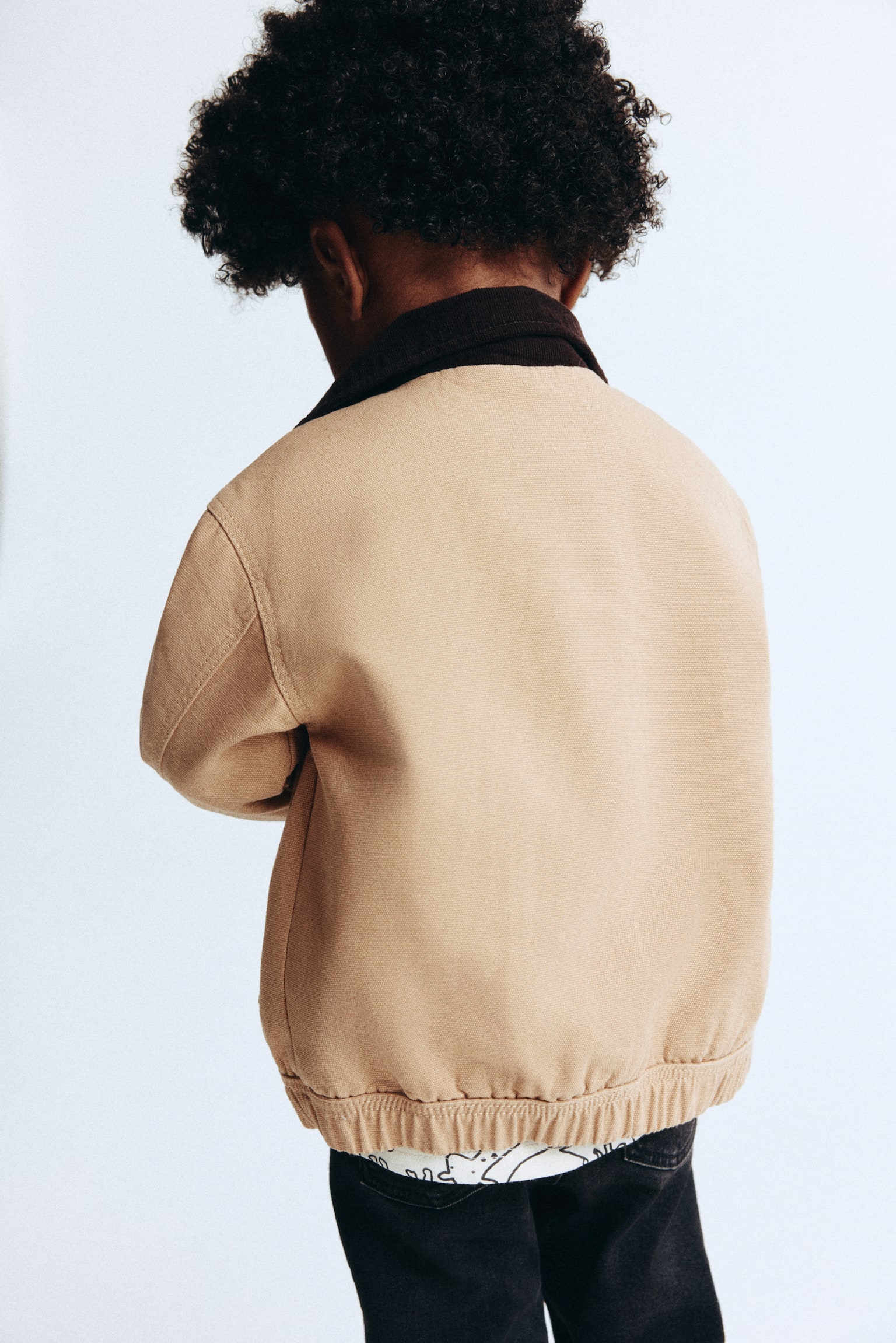 Corduroy-collar canvas jacket - Beige/Dark brown - 3