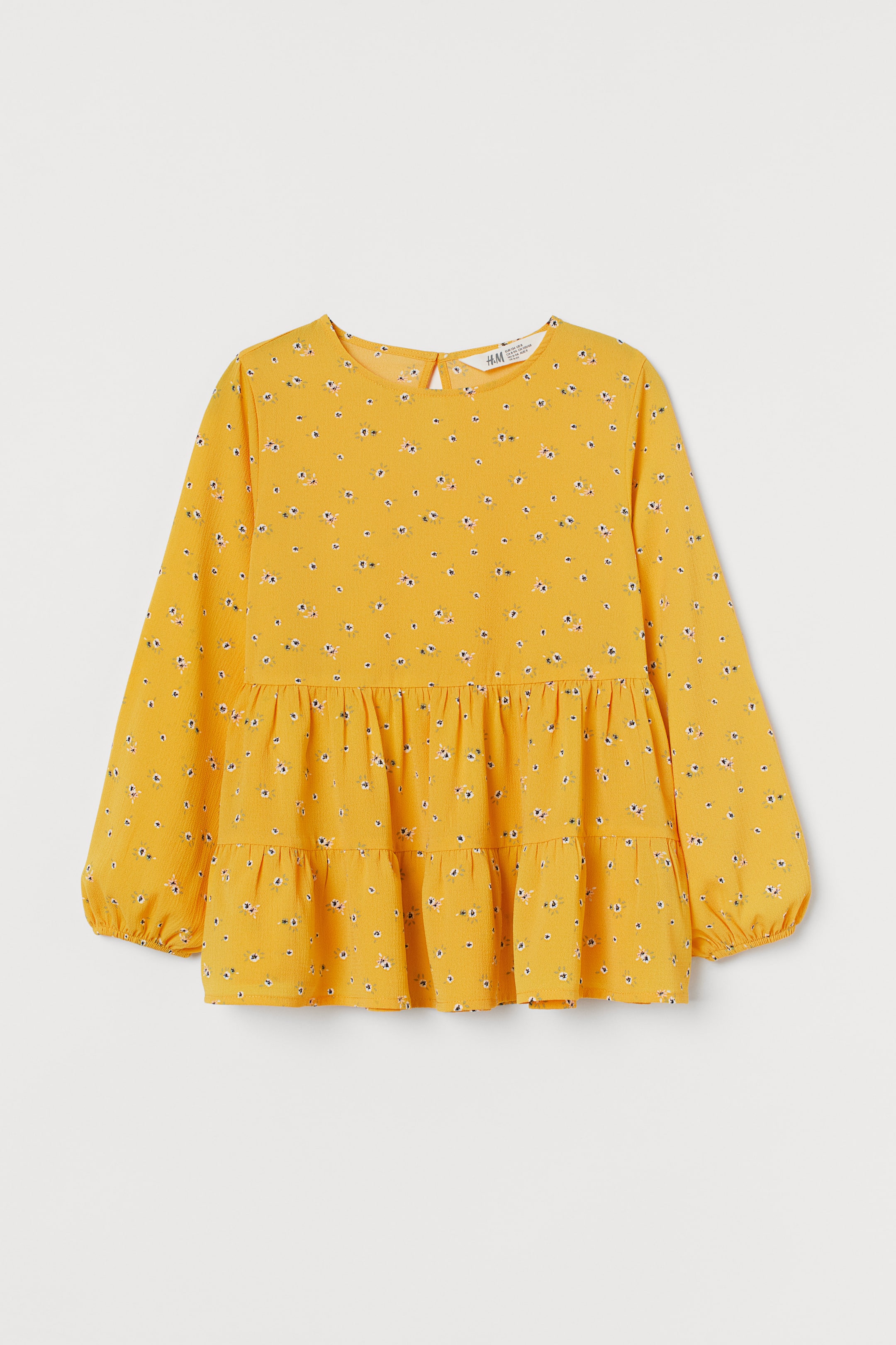 Flared blouse - Round neck - Long sleeve - Yellow/Floral - Kids | H&M GB