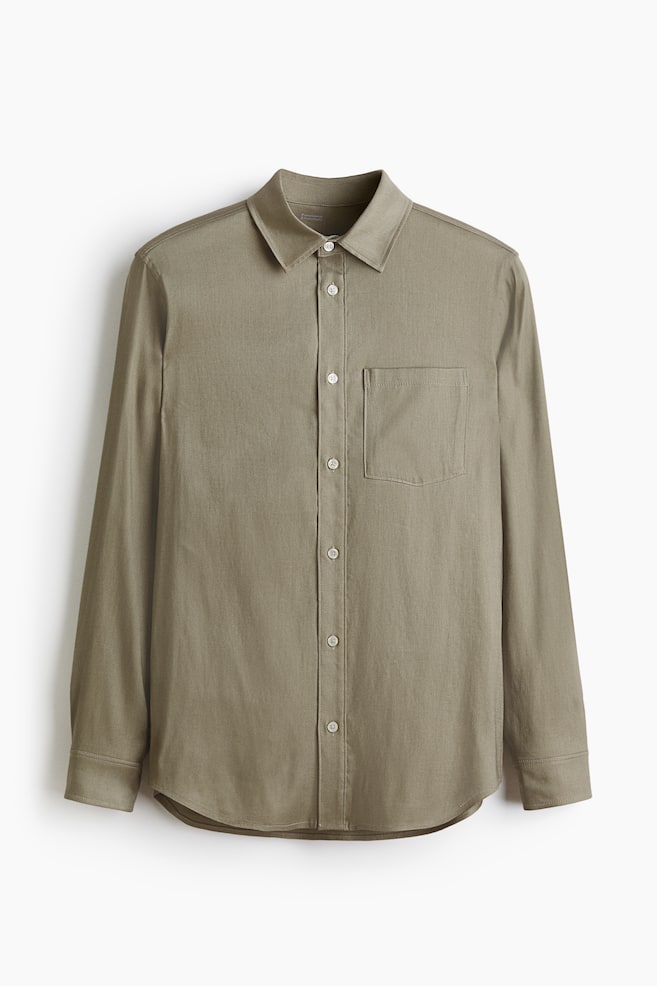 Easy-Care Regular-Fit Linen-Blend Shirt - Khaki green/White - 1