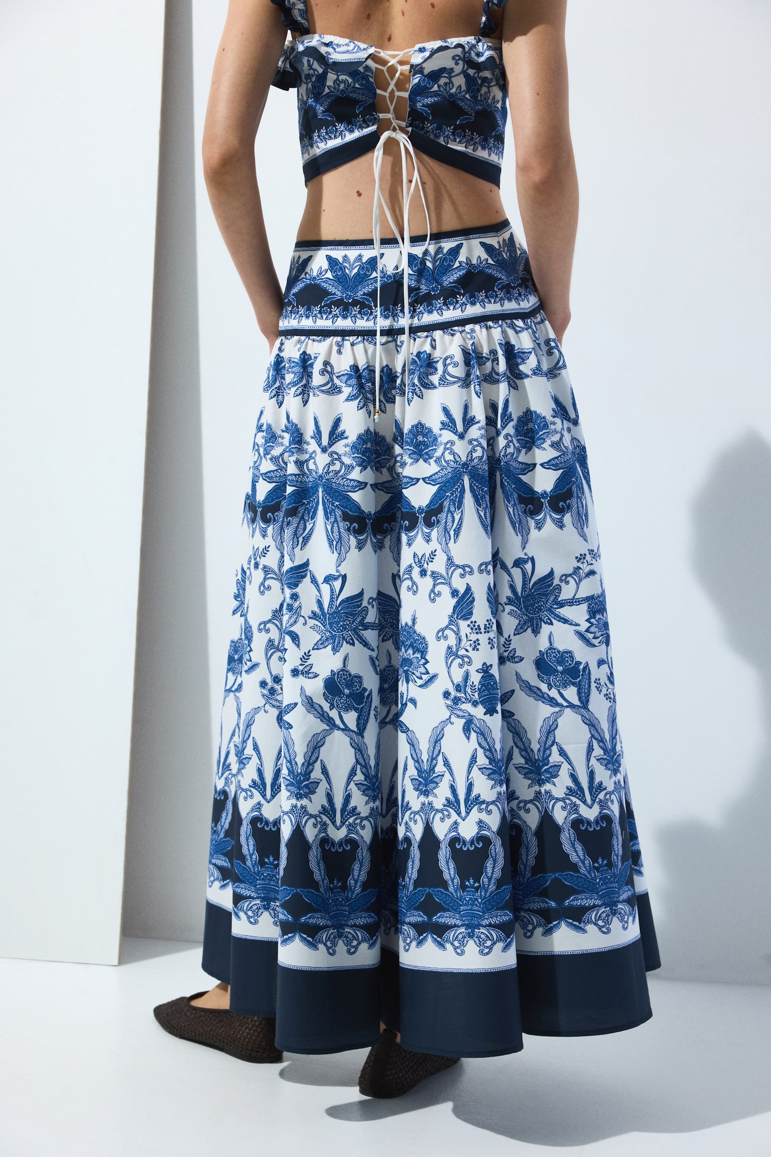 Flared cotton poplin skirt - Dark blue/Patterned - 5