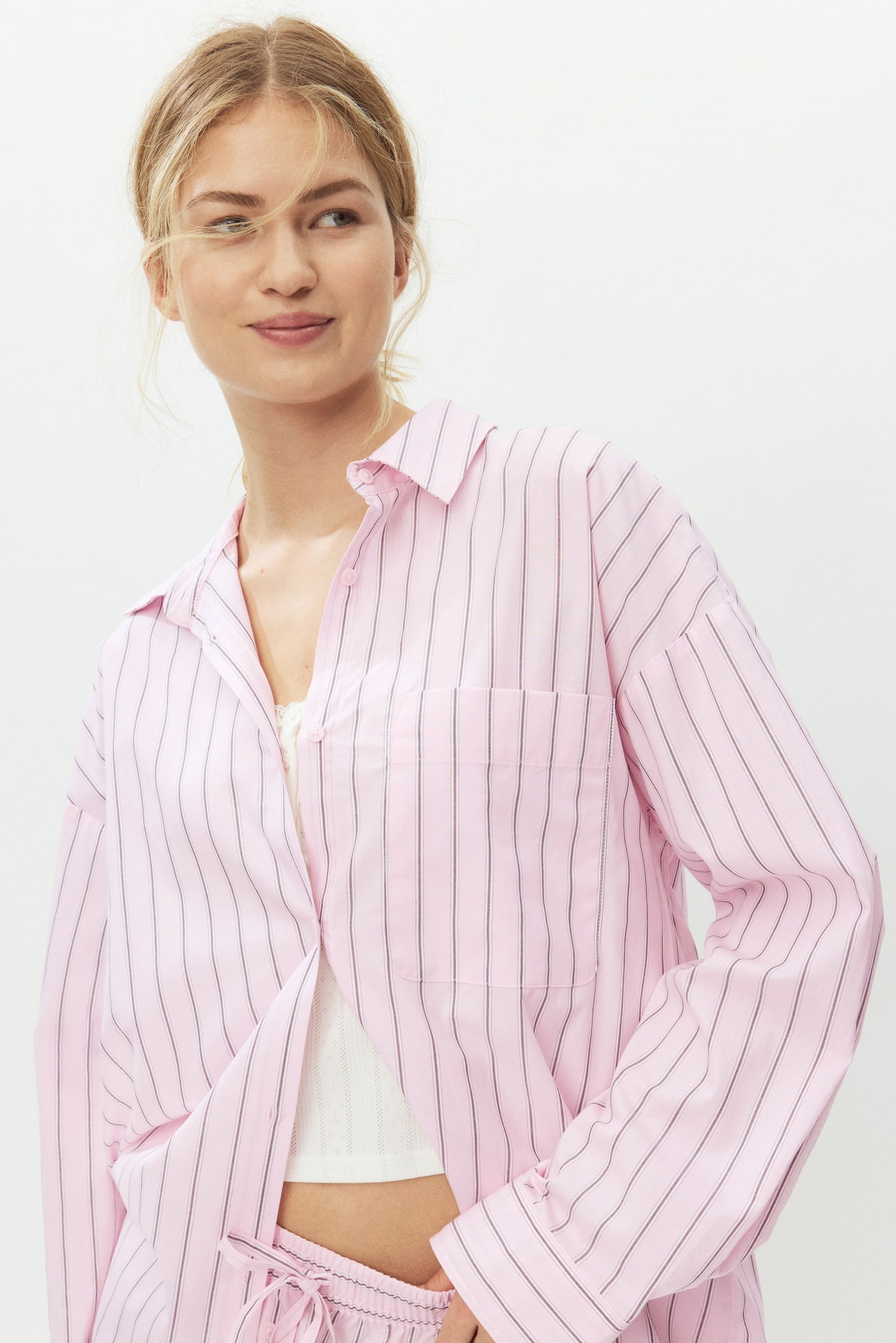 Пижама, хлопок — H&M, цвет: Розовый / Полосатый — фото 4