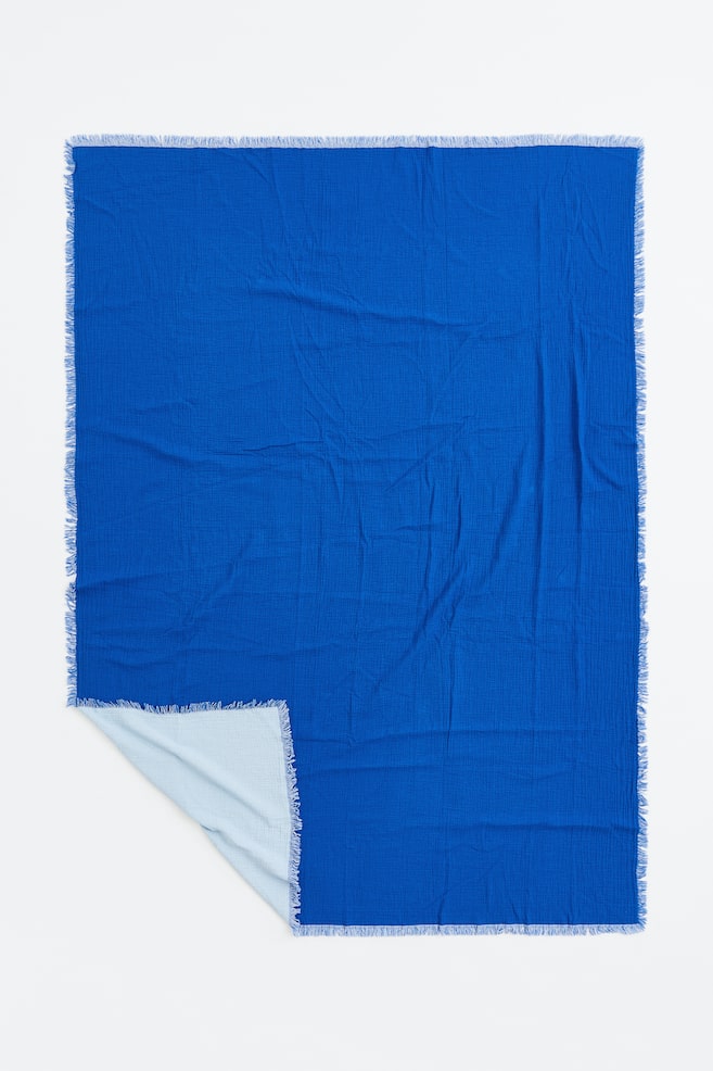 Jeté de lit frangé en mousseline de coton - Bleu roi/Vert/Rose - 3