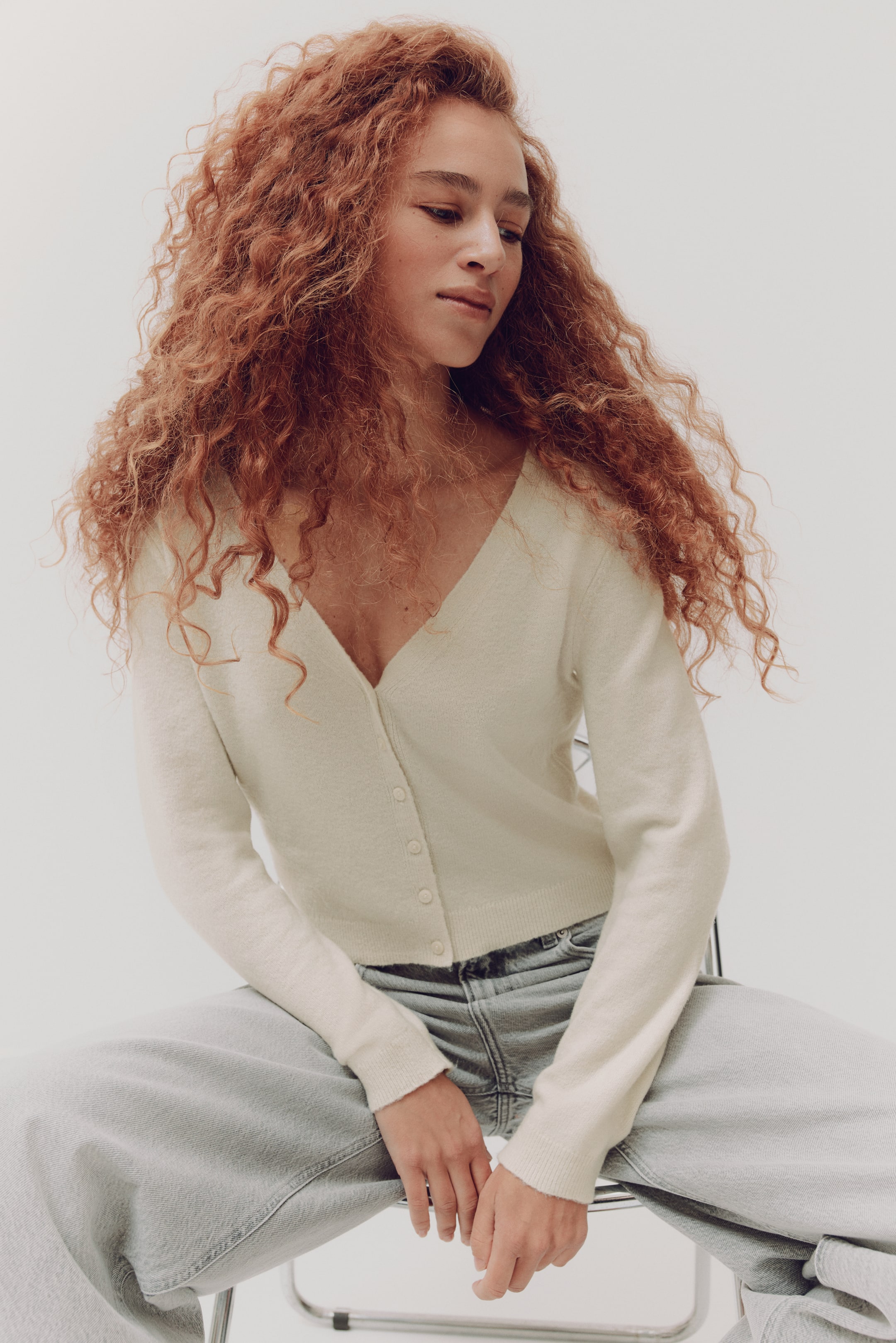 Ver imagem maior: Casaco de malha com decote em V - Bege claro - SENHORA | H&M PT 1