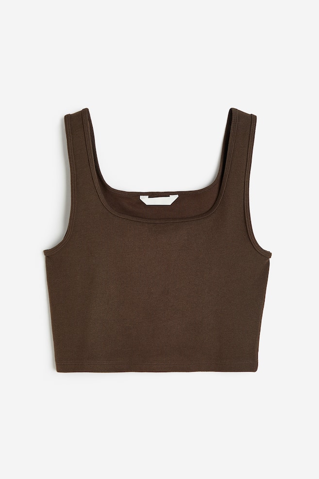 Cropped vest top - Dark brown/White/Light khaki green/Yellow - 2