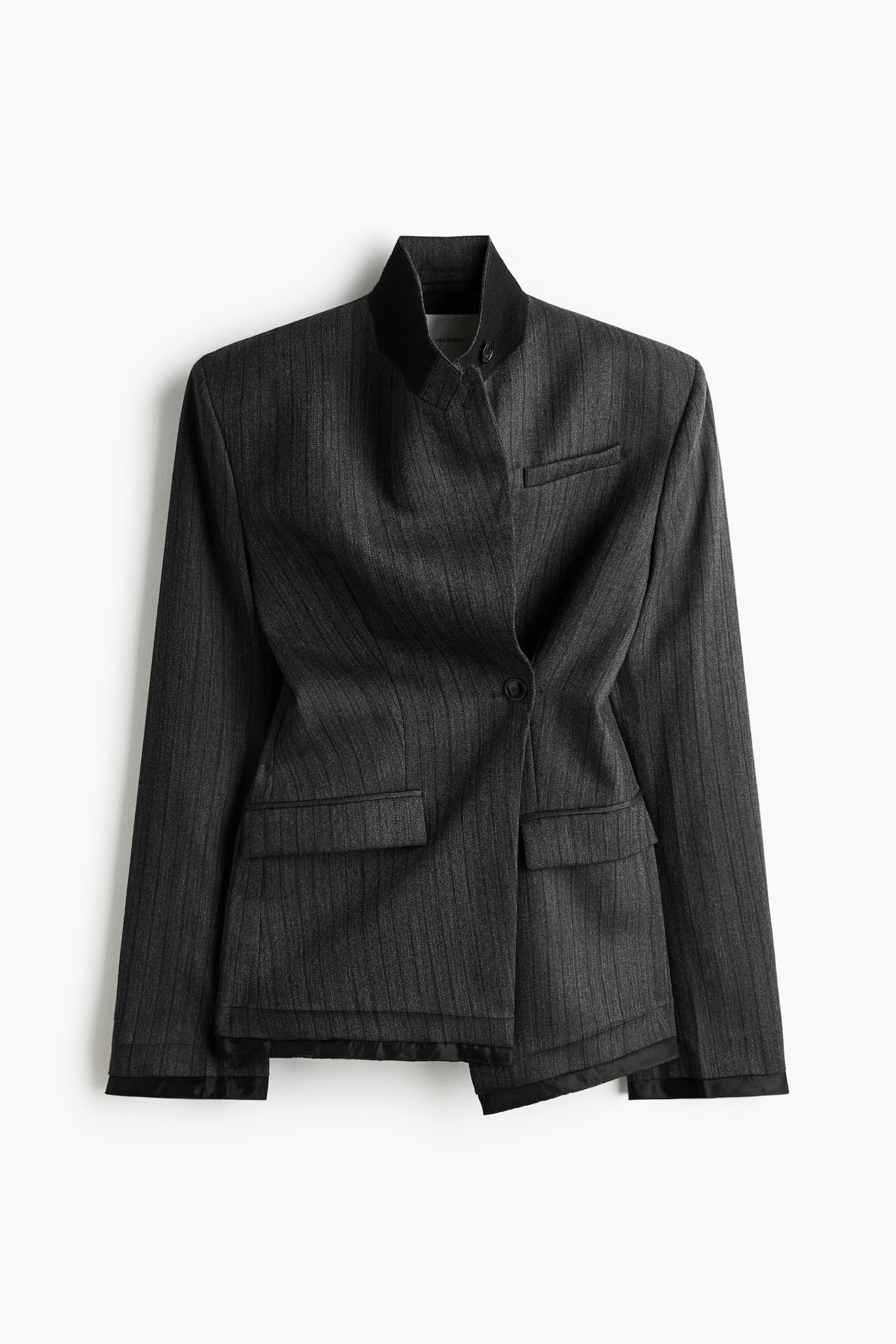 Single-Breasted Wool Blazer - Dark gray melange - 1
