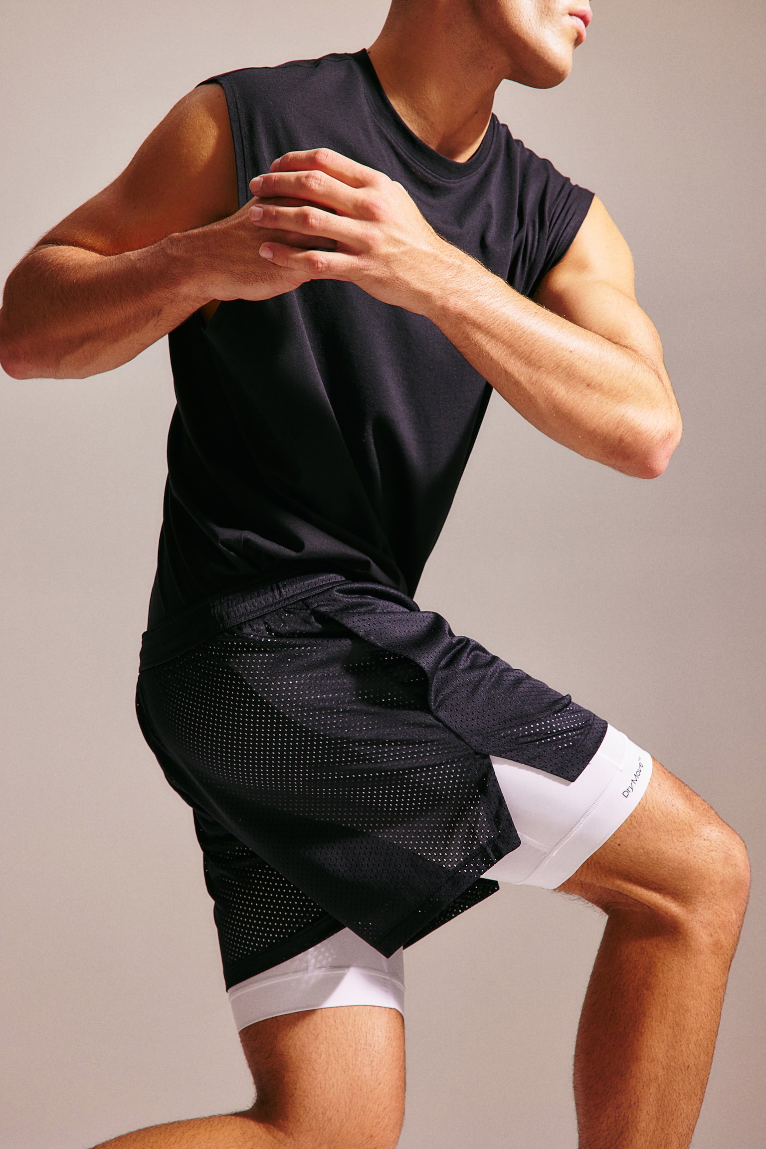 Mid Length 2 in 1 Activewear Shorts In DryMove™ - Black/Khaki green - 4