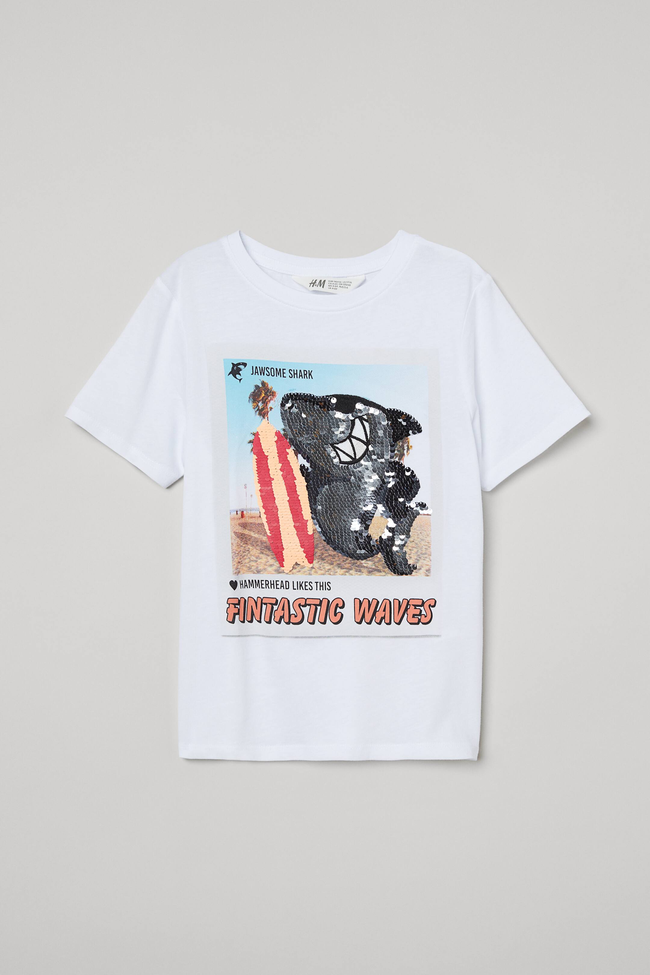 View larger image: Reversible sequin T-shirt - White/Shark - Kids | H&M IE 1