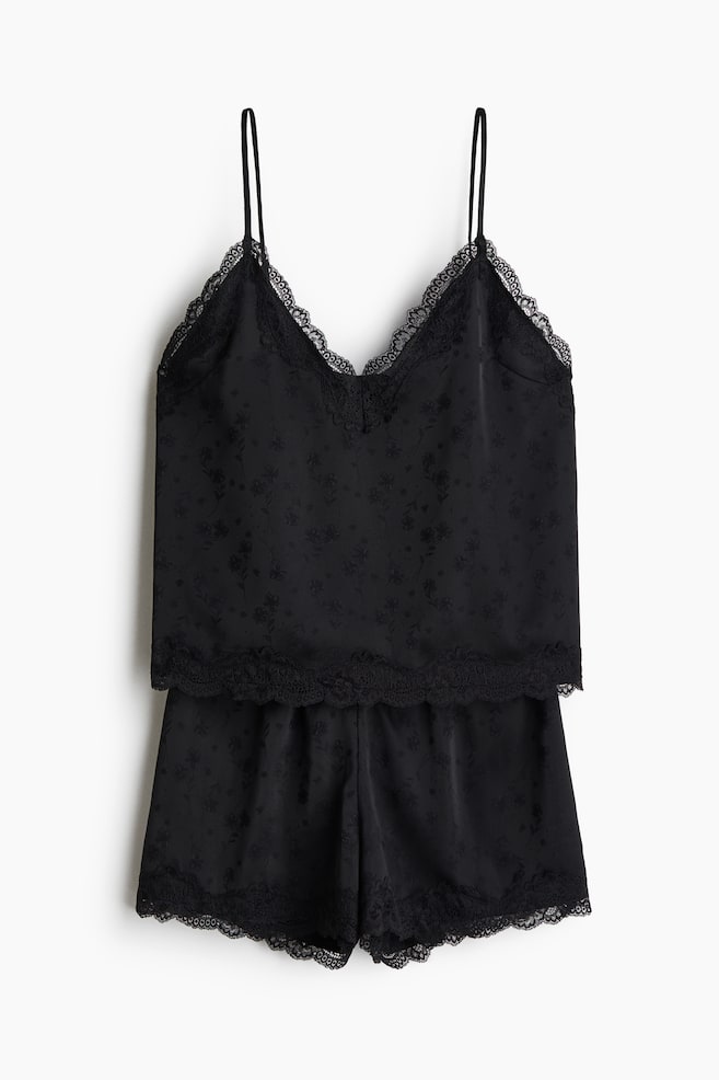 Lace-trimmed satin pyjamas - Black/Black/Black/Light pink/Polka dot/Light pink/Dark dusty pink/Rust brown/Spotted/Light beige/Light mole/Dark pink/Light blue - 1