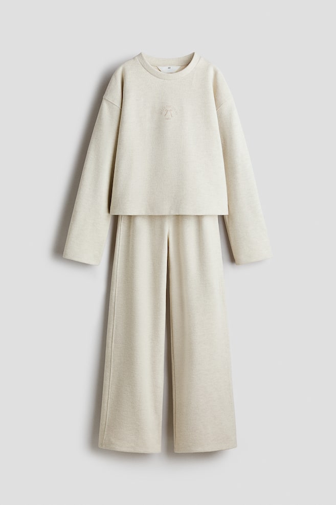2-piece ribbed jersey set - Light beige marl/Light pink - 1