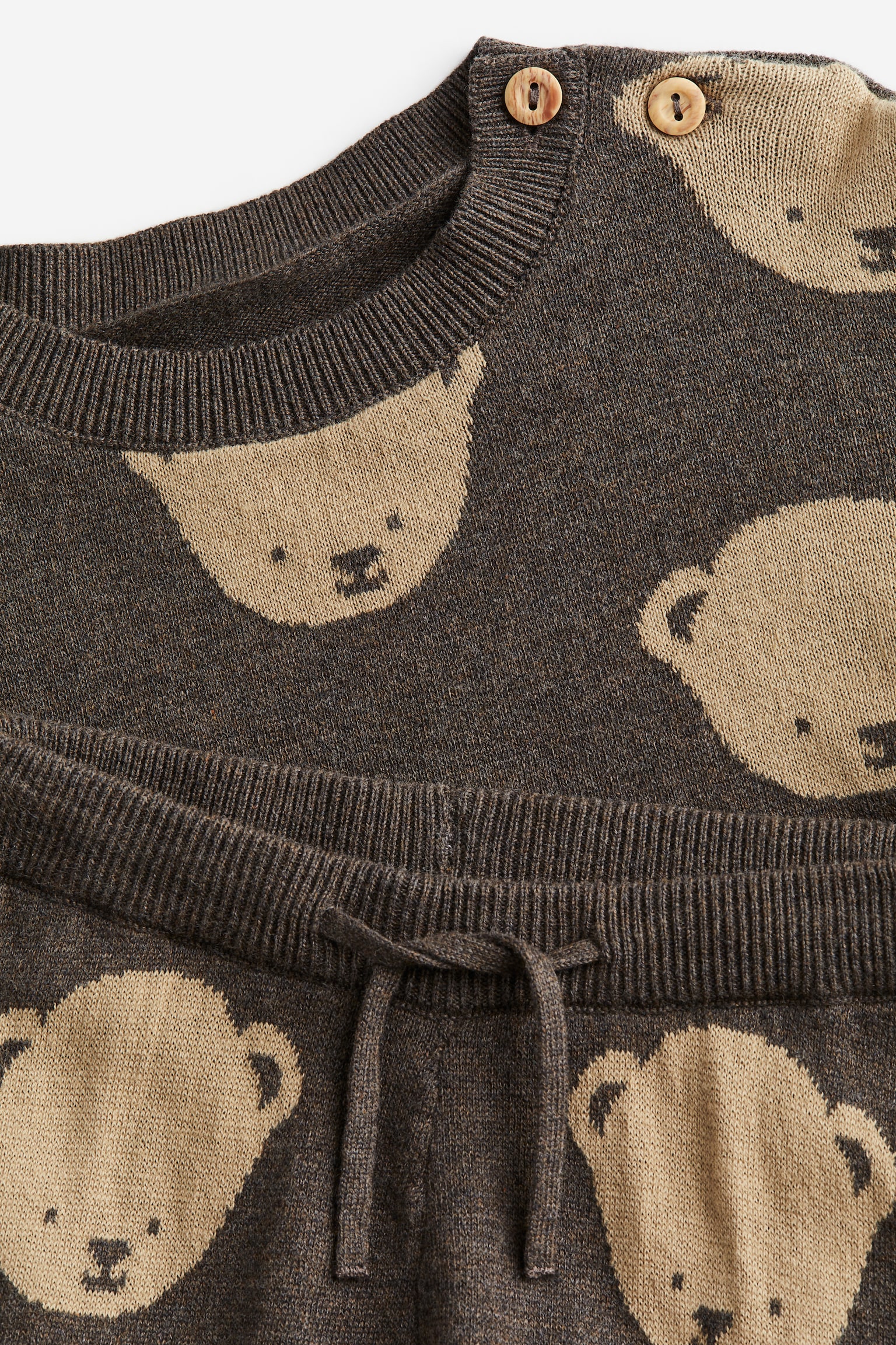 2-piece Jacquard Knit Cotton Set - Brown/Bears - 2