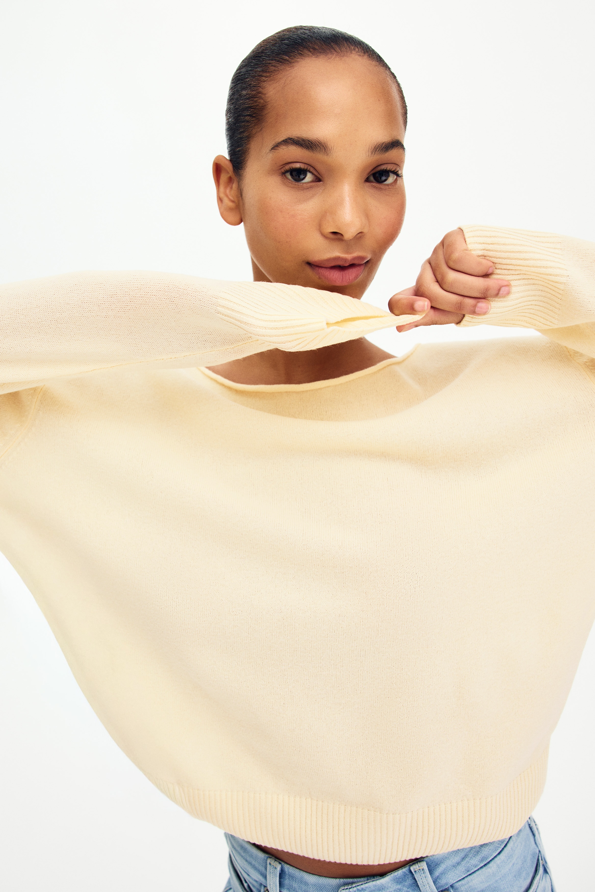 Pull épaules nues - Jaune clair/Bleu marine/Blanc/Rose clair/Vert olive