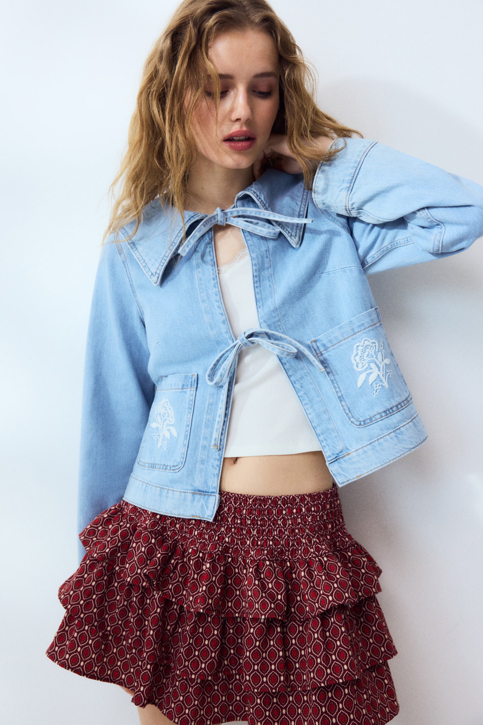 Tie-front denim jacket - Light denim blue - 3