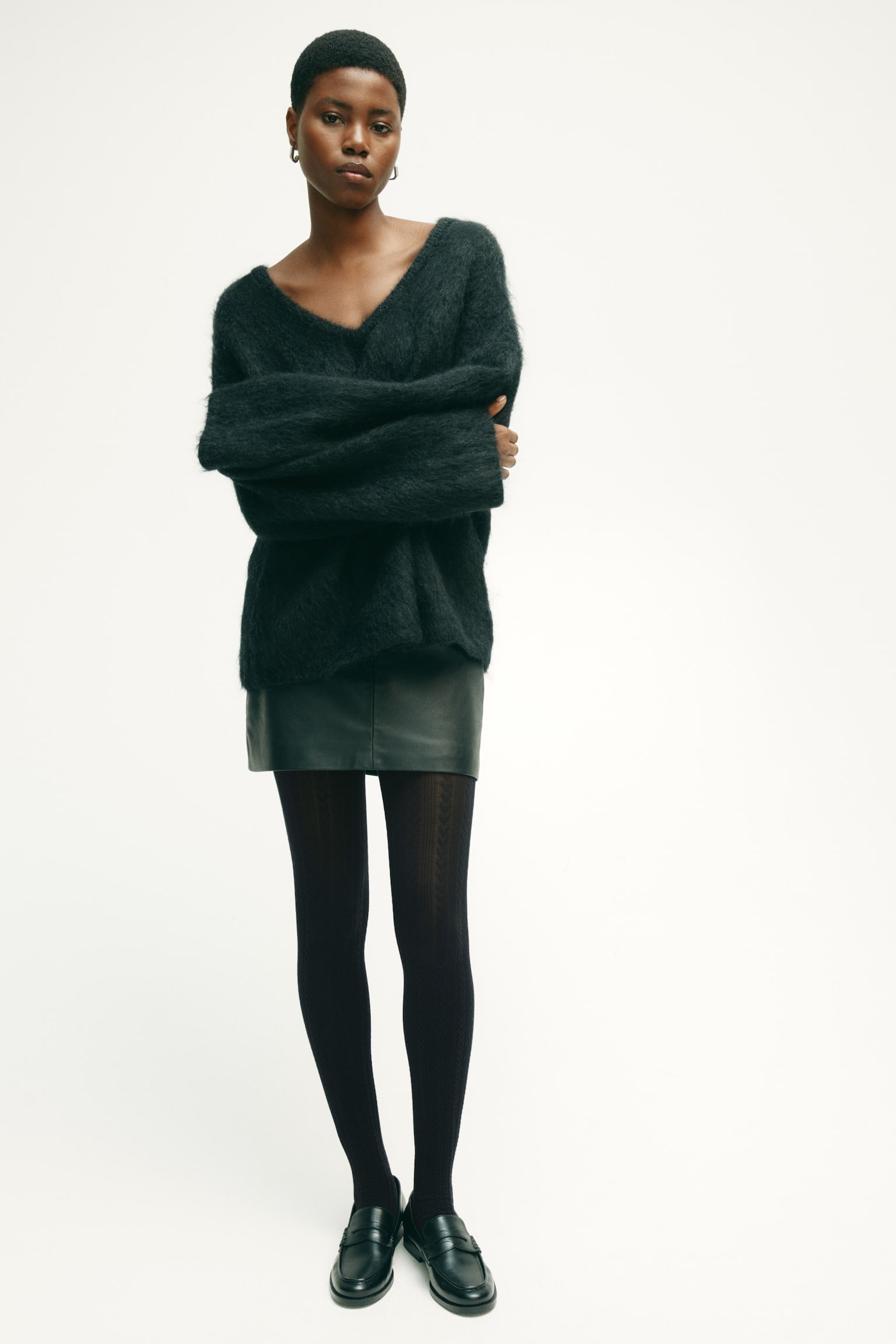 Punčocháče s copánkovým vzorem - Černá - 4