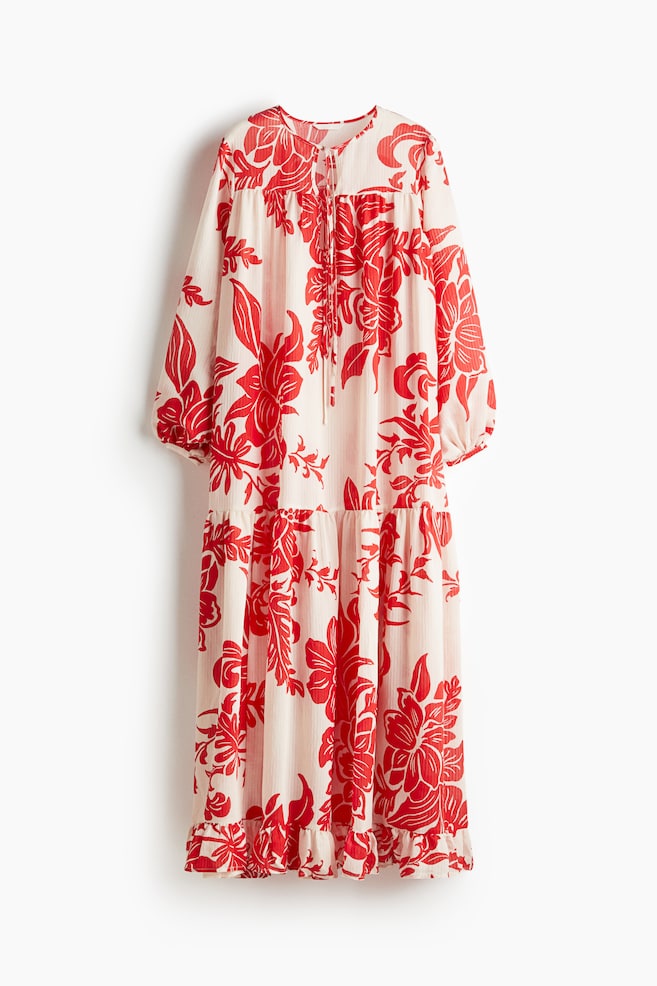 Vestido maxivolumen - Blanco/Floral rojo - 1