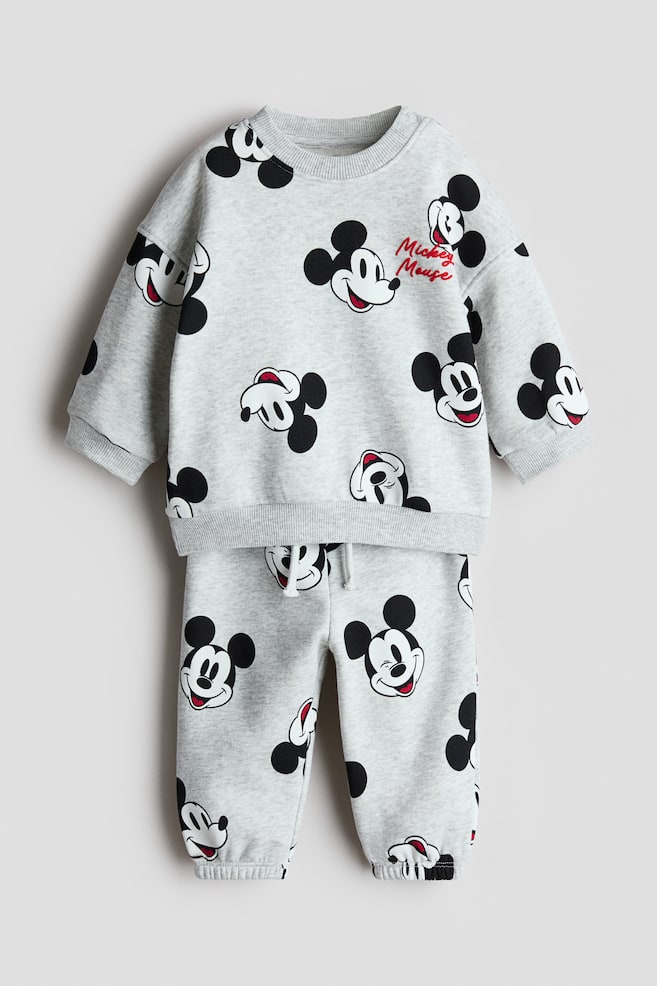 2-Piece Printed Sweatshirt and Joggers Set - Light gray/Mickey Mouse/Light beige/Winnie the Pooh/Light beige/Dark gray/The Lion King/Dark gray/Snoopy/Cream/The Lion King/Light gray/Mickey Mouse - 1