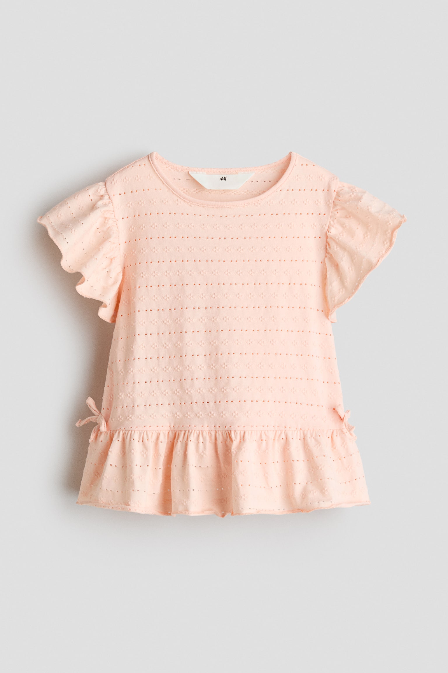 Camisola em jersey com textura - Rosa pêssego/Creme/Preto