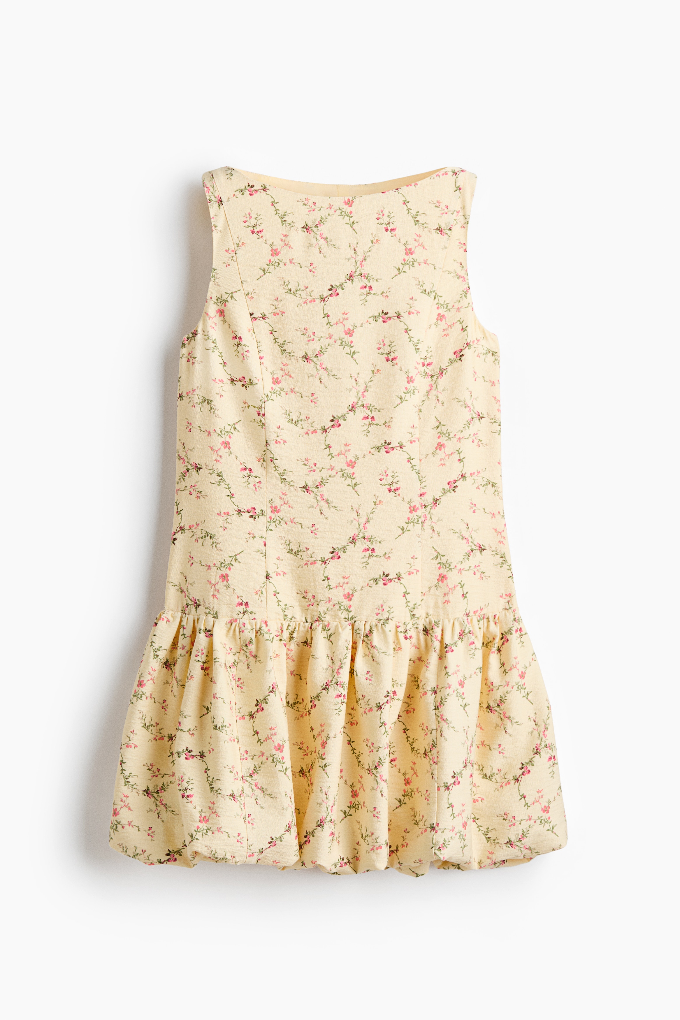 Bubble-Hem Dress - Light yellow/floral